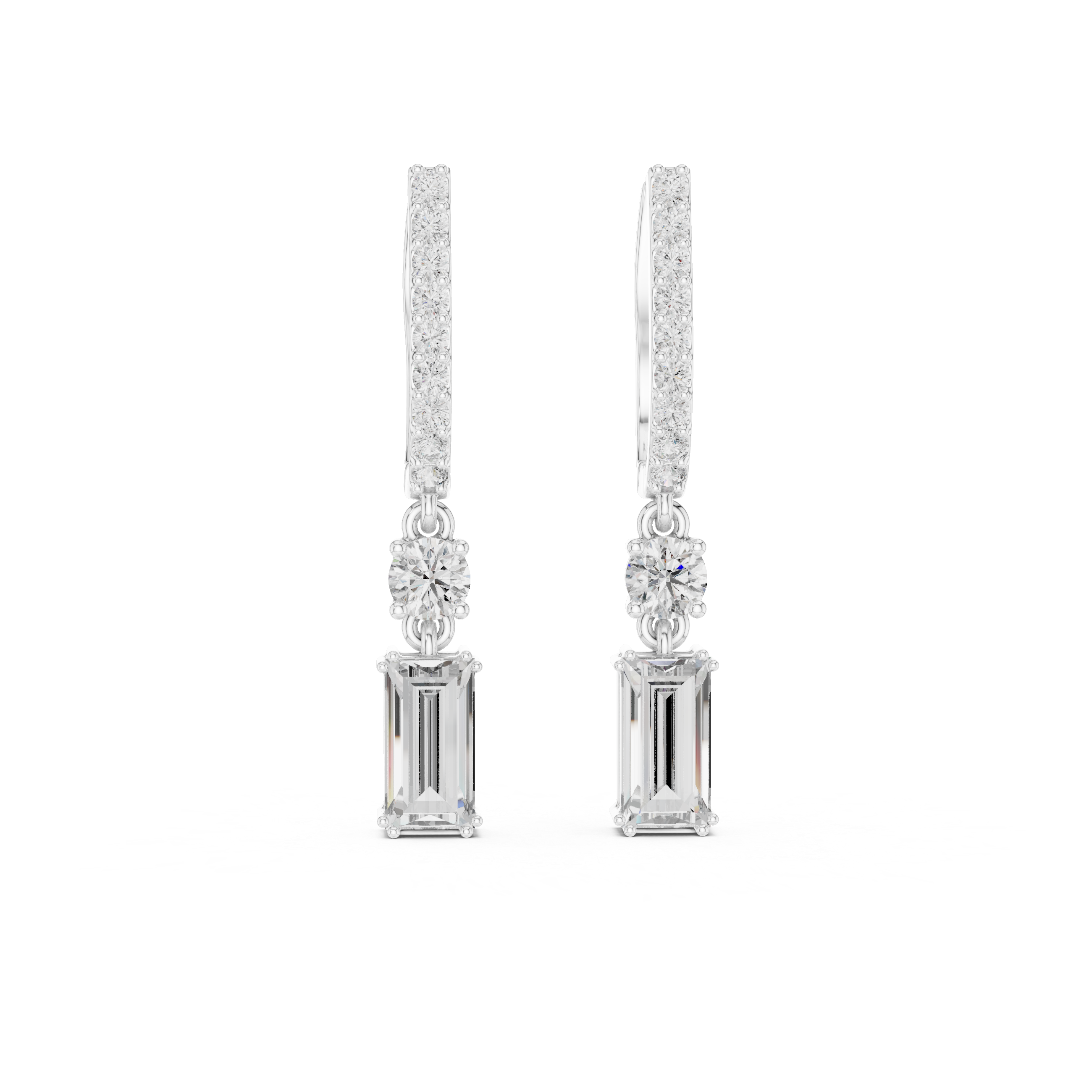 EMRALD CUT DIAMOND HUGGIE DROP EARRING