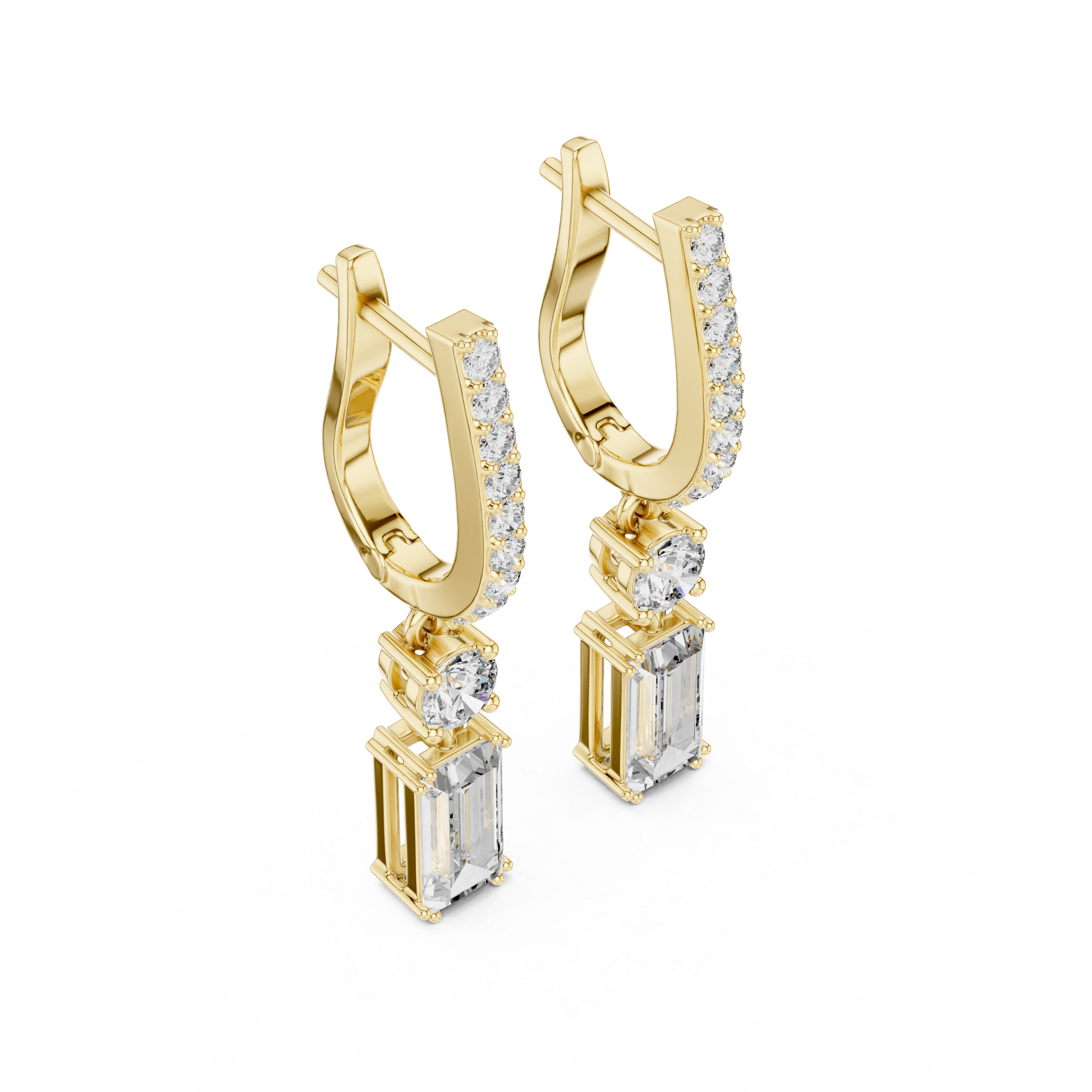 EMRALD CUT DIAMOND HUGGIE DROP EARRING
