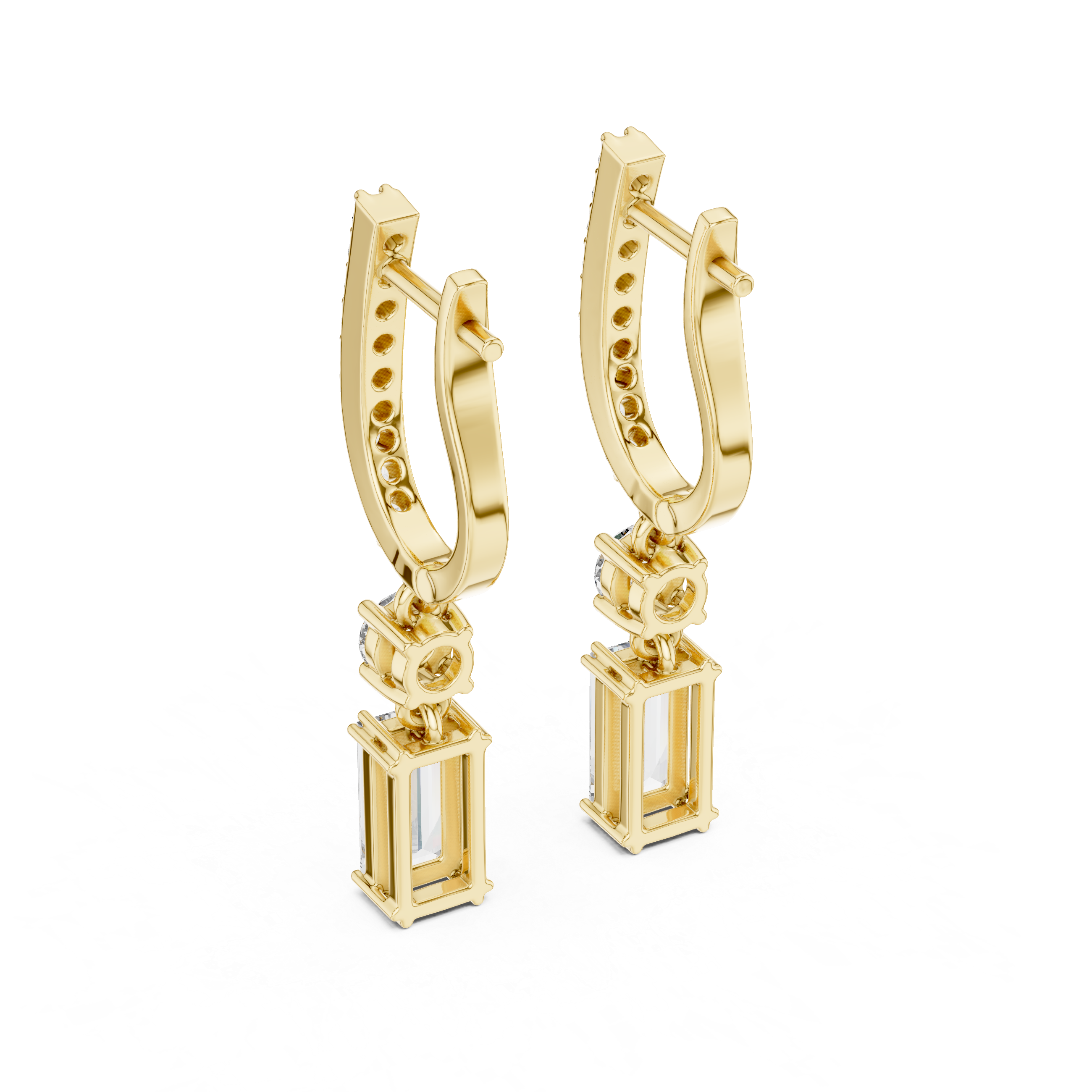 EMRALD CUT DIAMOND HUGGIE DROP EARRING