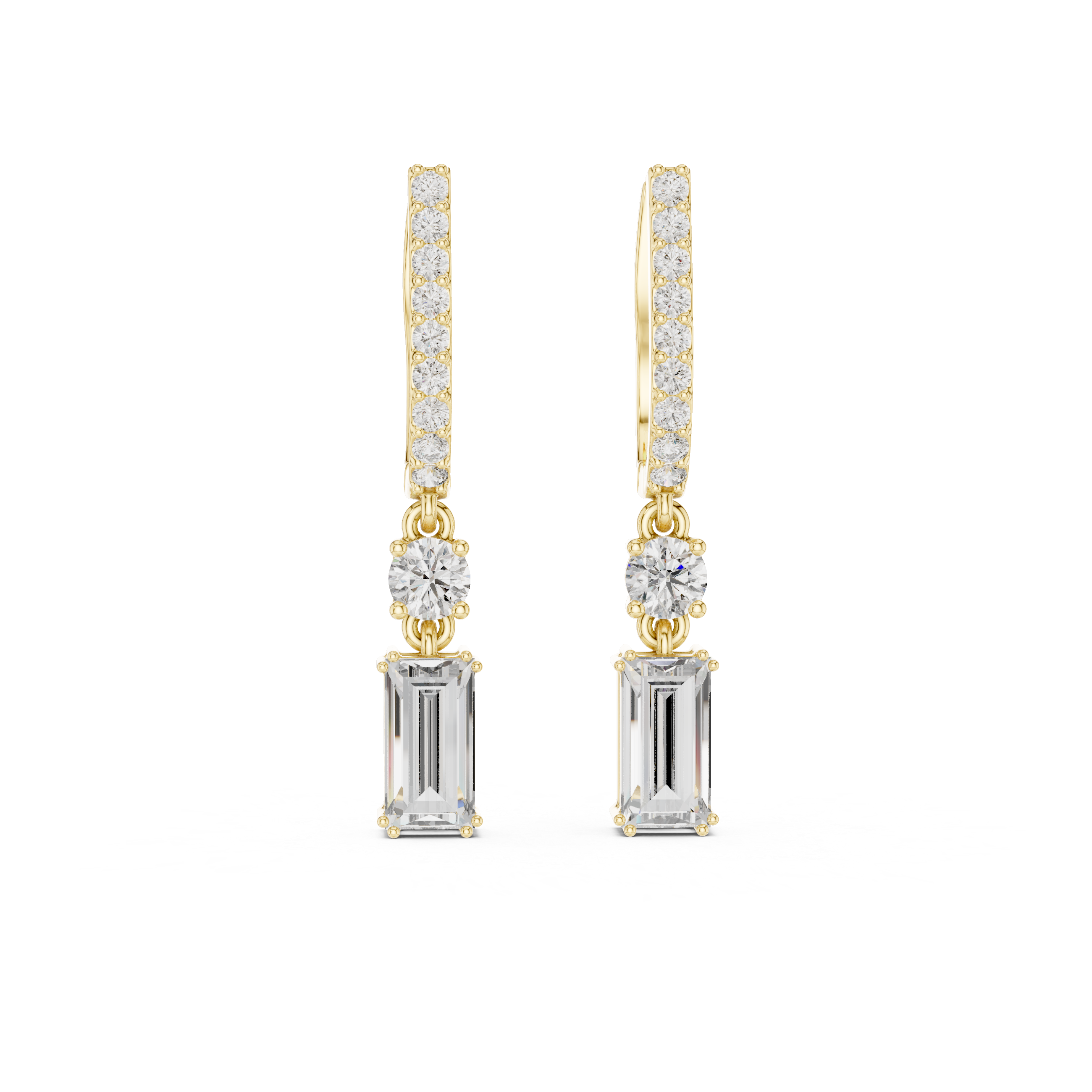 EMRALD CUT DIAMOND HUGGIE DROP EARRING