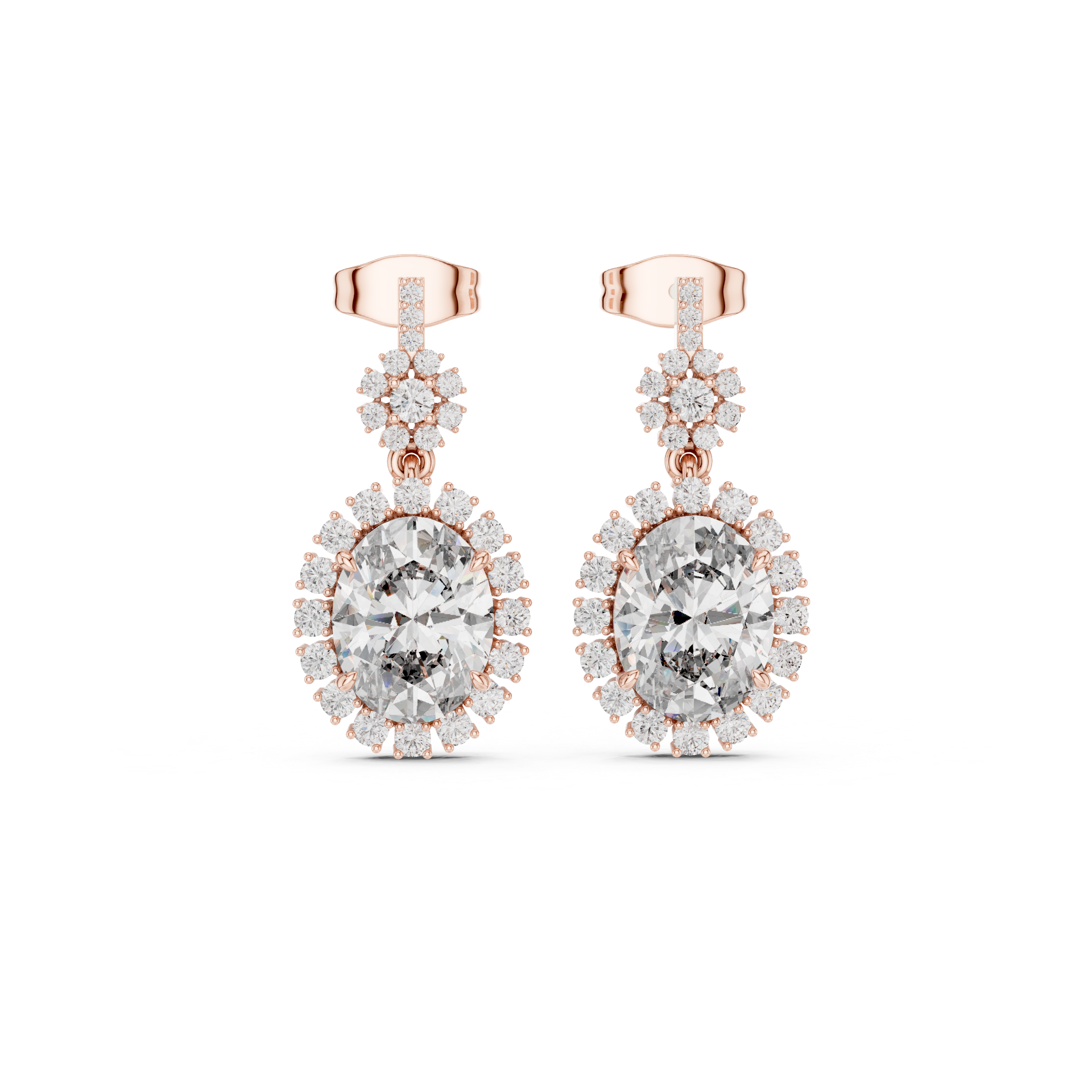 OVAL CUT DIAMOND HALO DROP EARRING