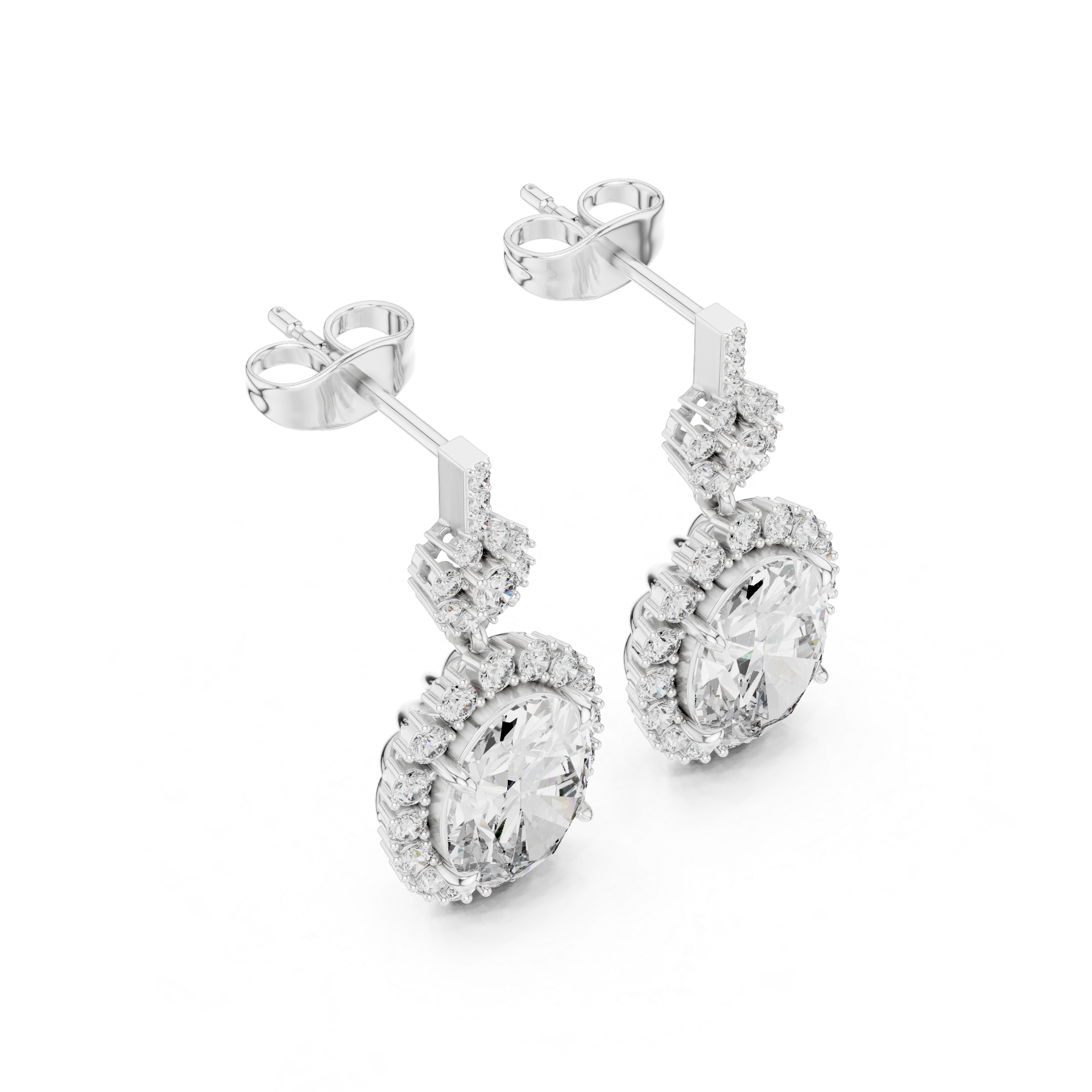 OVAL CUT DIAMOND HALO DROP EARRING
