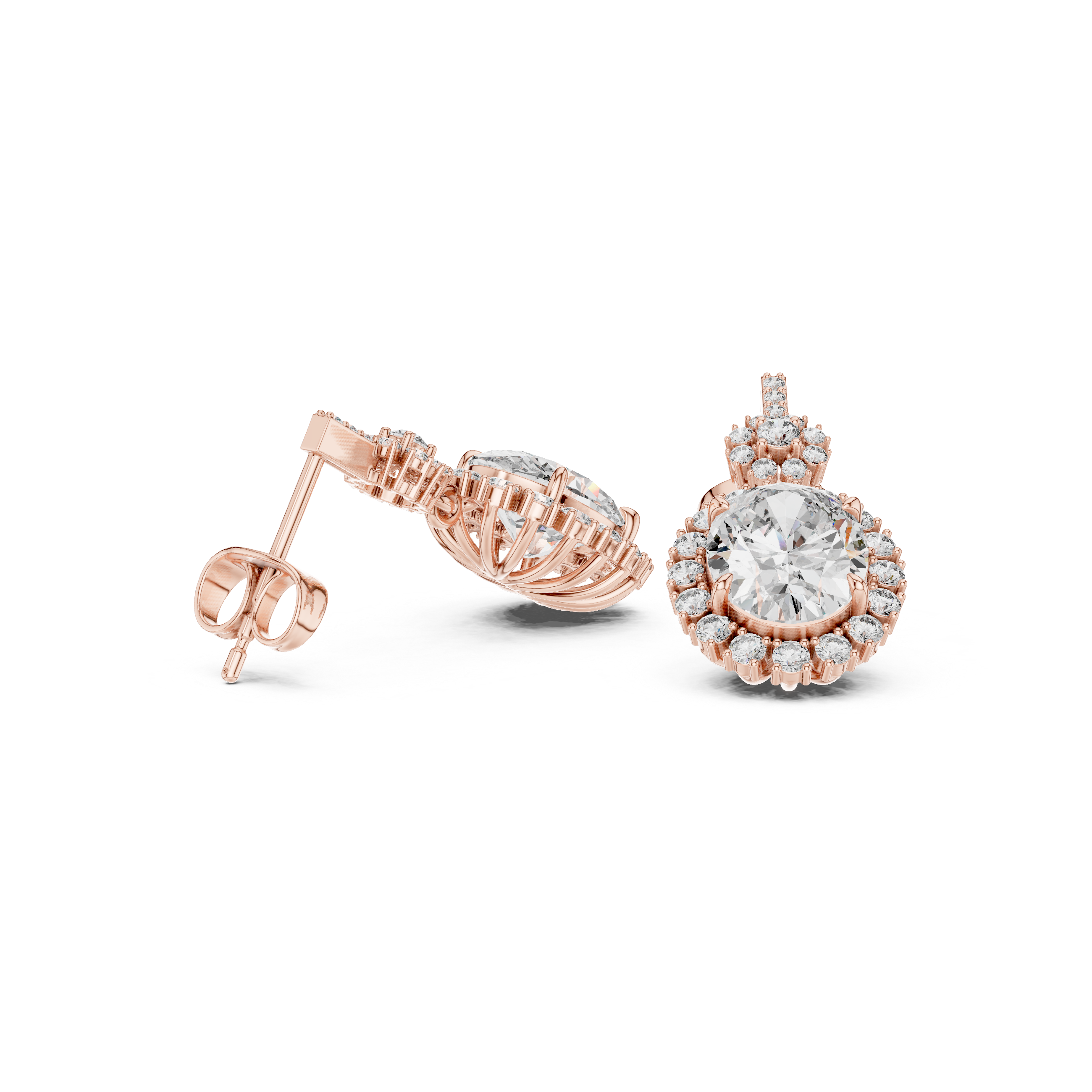 OVAL CUT DIAMOND HALO DROP EARRING
