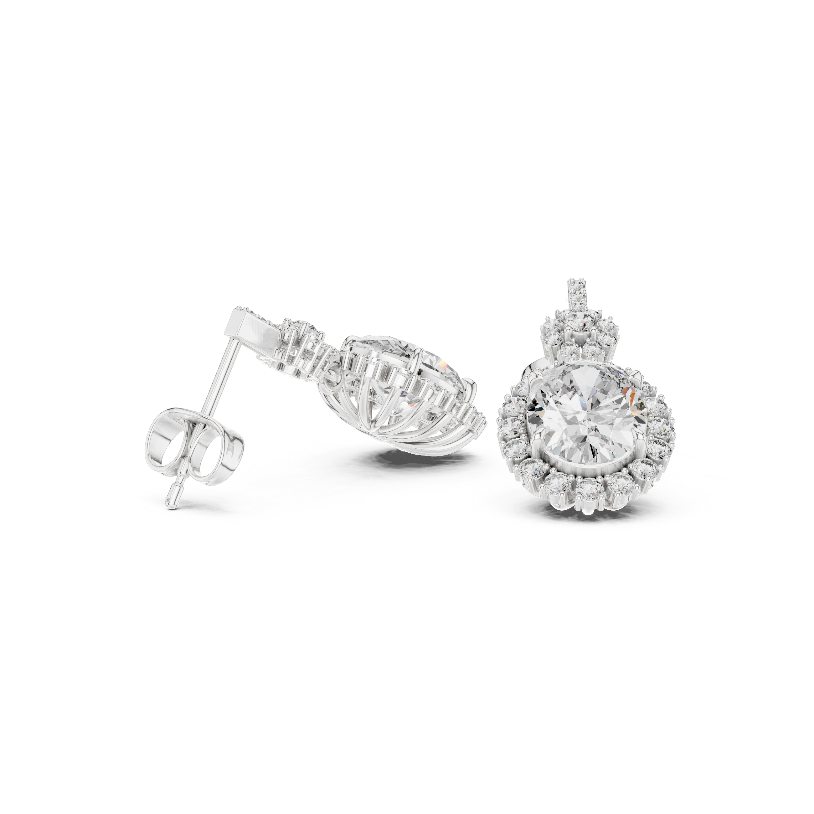 OVAL CUT DIAMOND HALO DROP EARRING