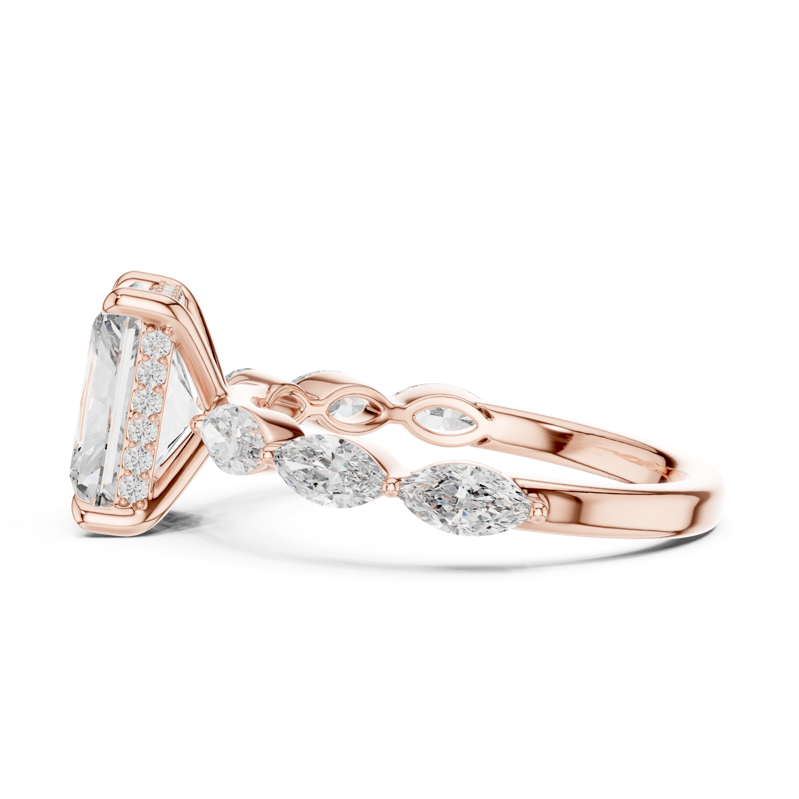 RADIANT CUT DIAMOND HIDDEN HALO MARQUISE BAND RING