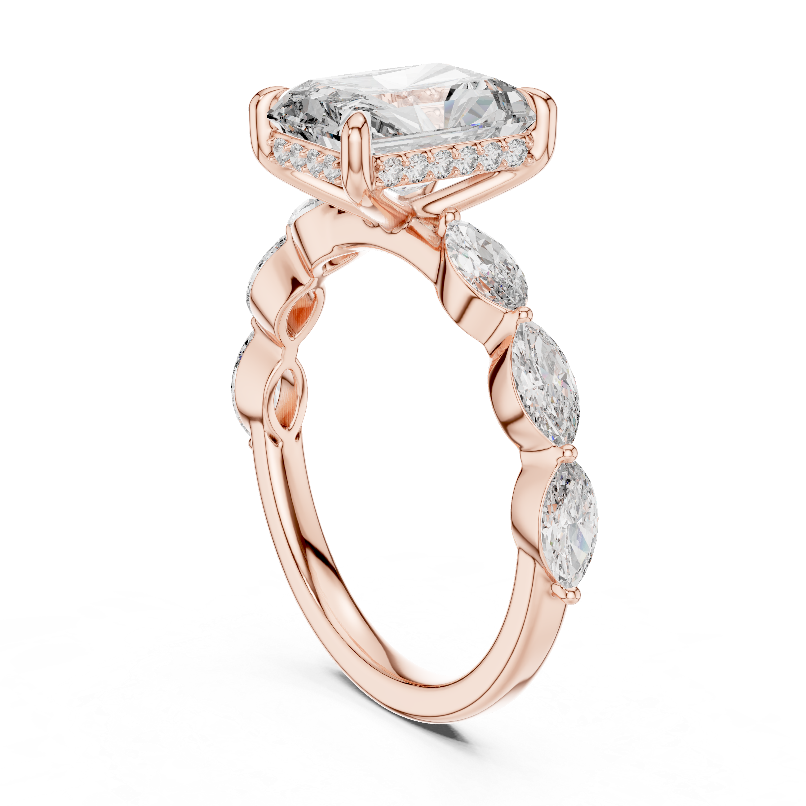 RADIANT CUT DIAMOND HIDDEN HALO MARQUISE BAND RING