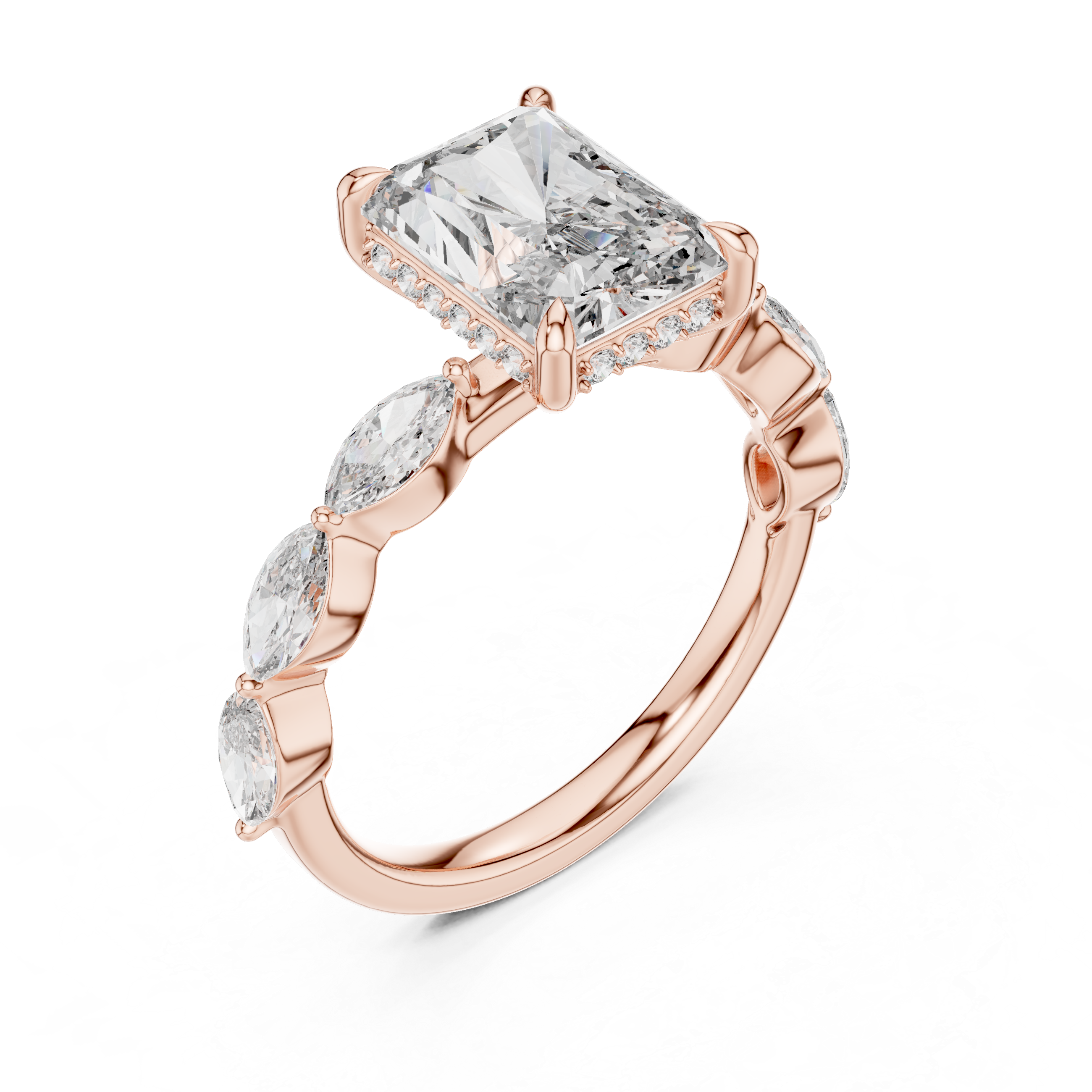 RADIANT CUT DIAMOND HIDDEN HALO MARQUISE BAND RING