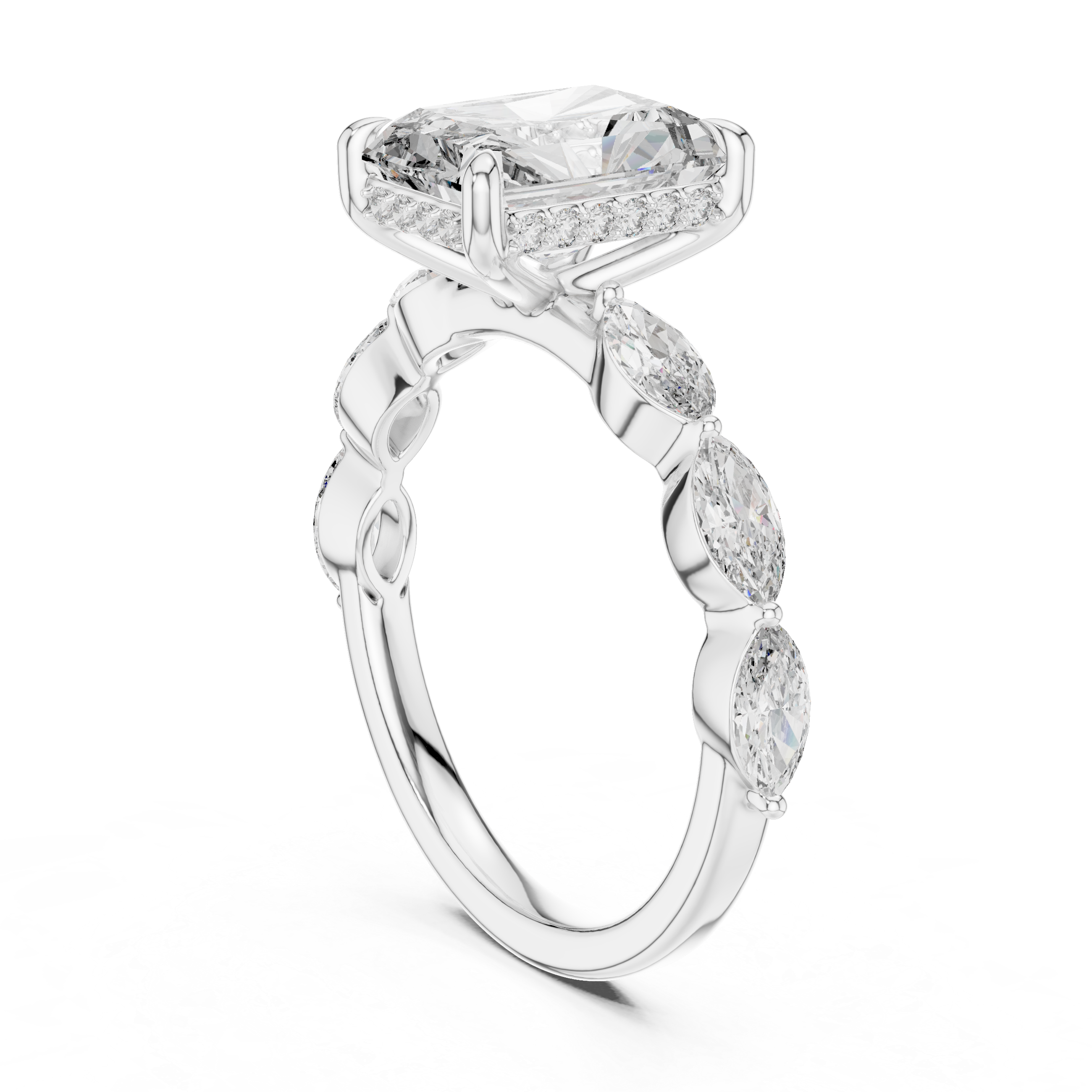 RADIANT CUT DIAMOND HIDDEN HALO MARQUISE BAND RING