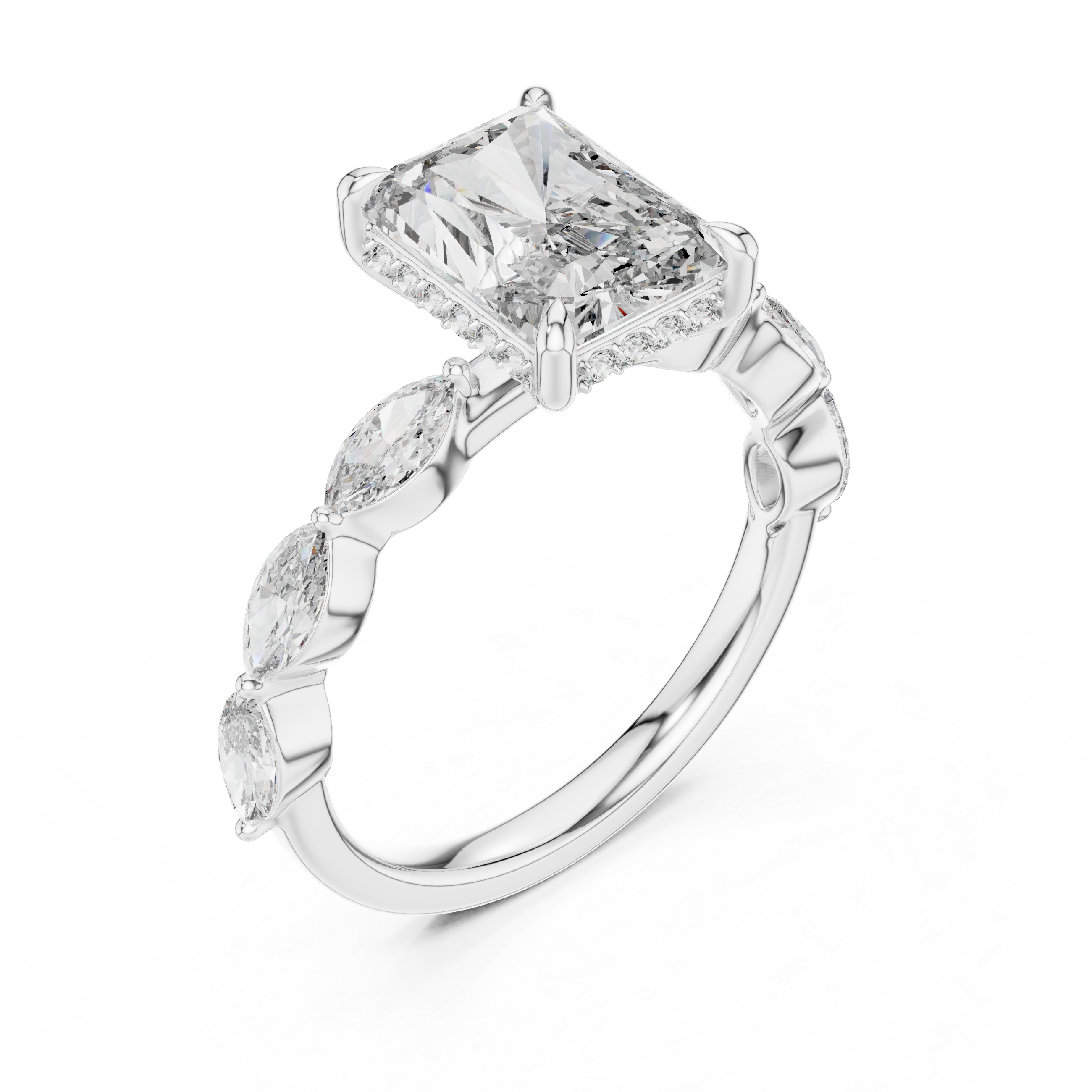 RADIANT CUT DIAMOND HIDDEN HALO MARQUISE BAND RING