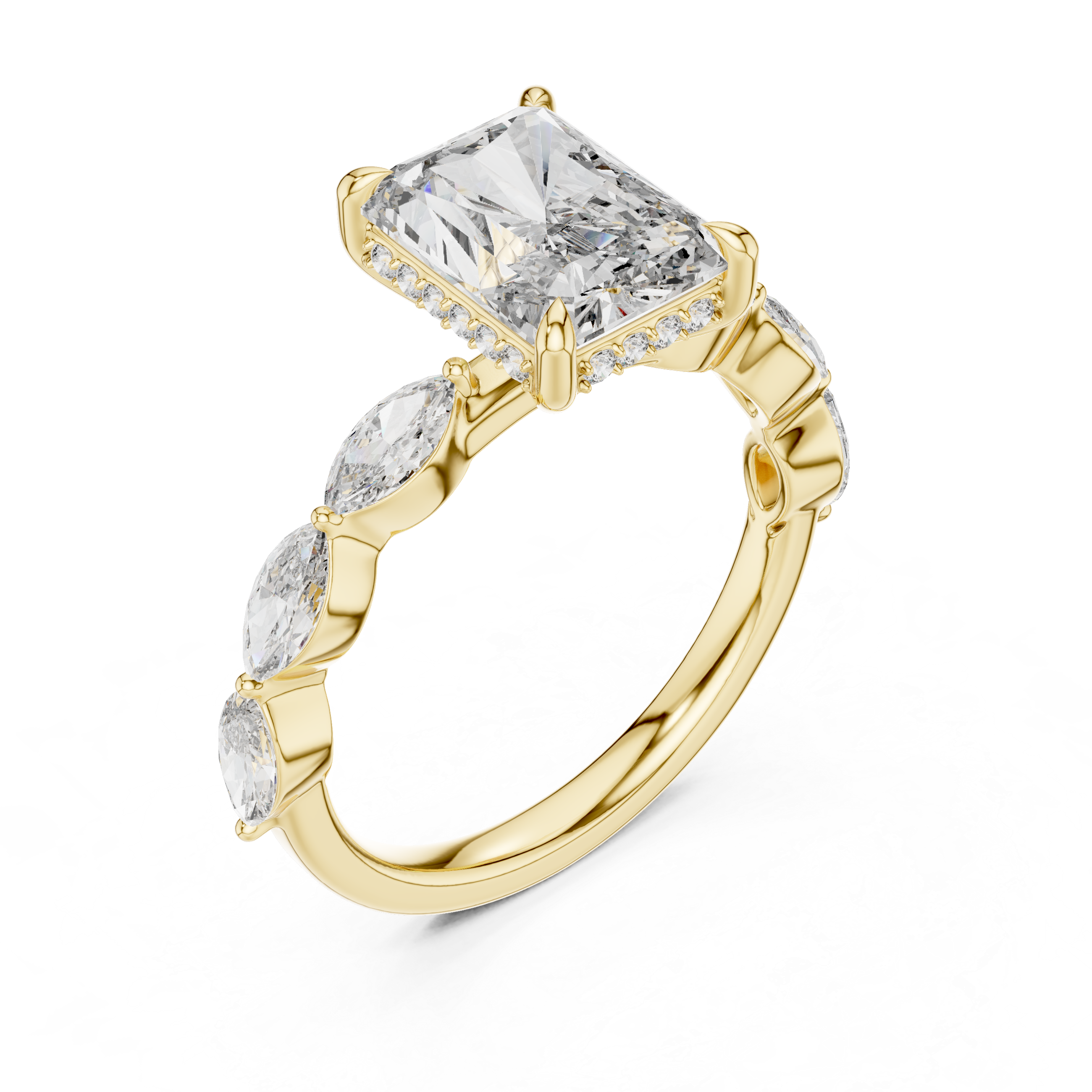RADIANT CUT DIAMOND HIDDEN HALO MARQUISE BAND RING