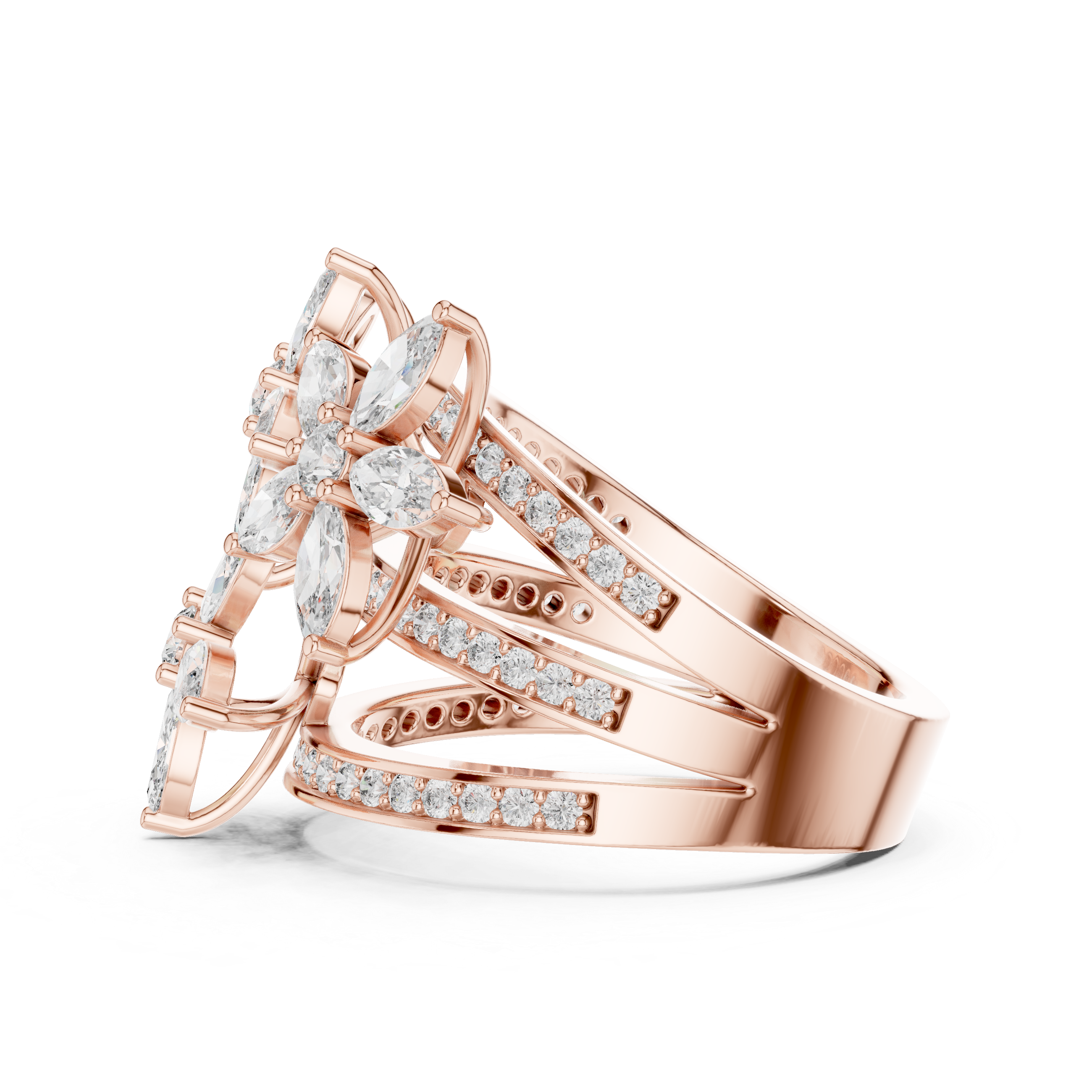 Floral Marquise Diamond Statement Ring