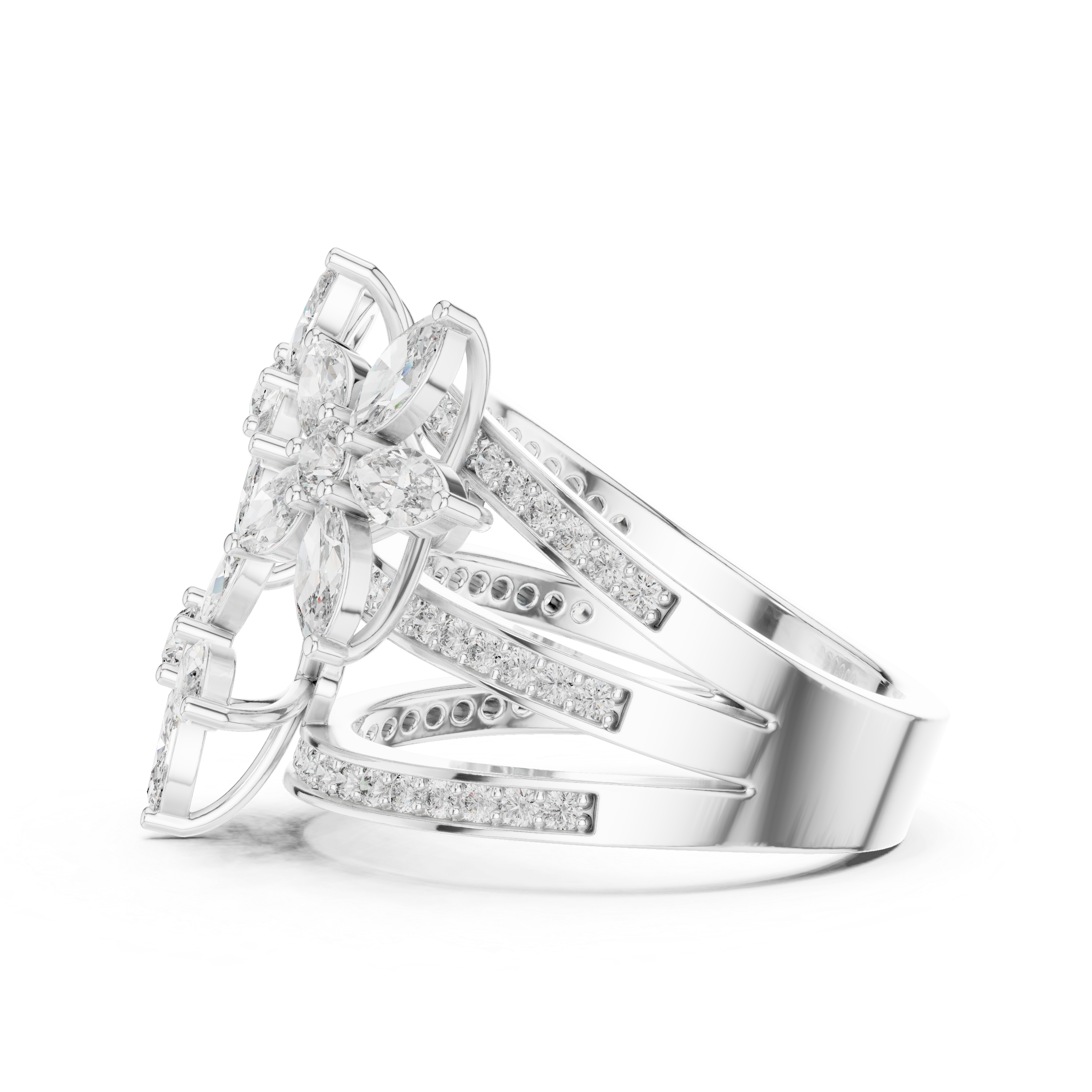 Floral Marquise Diamond Statement Ring