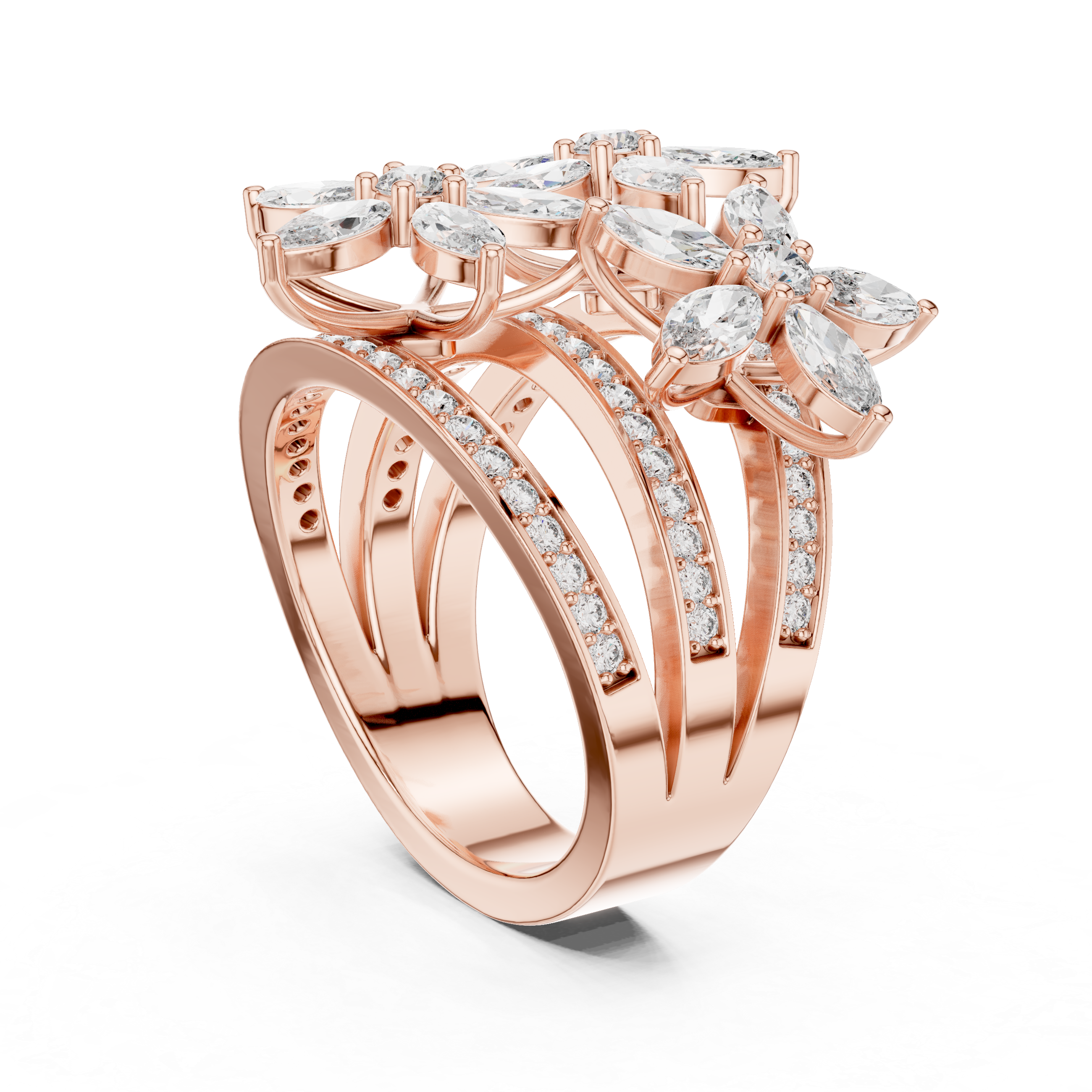 Floral Marquise Diamond Statement Ring