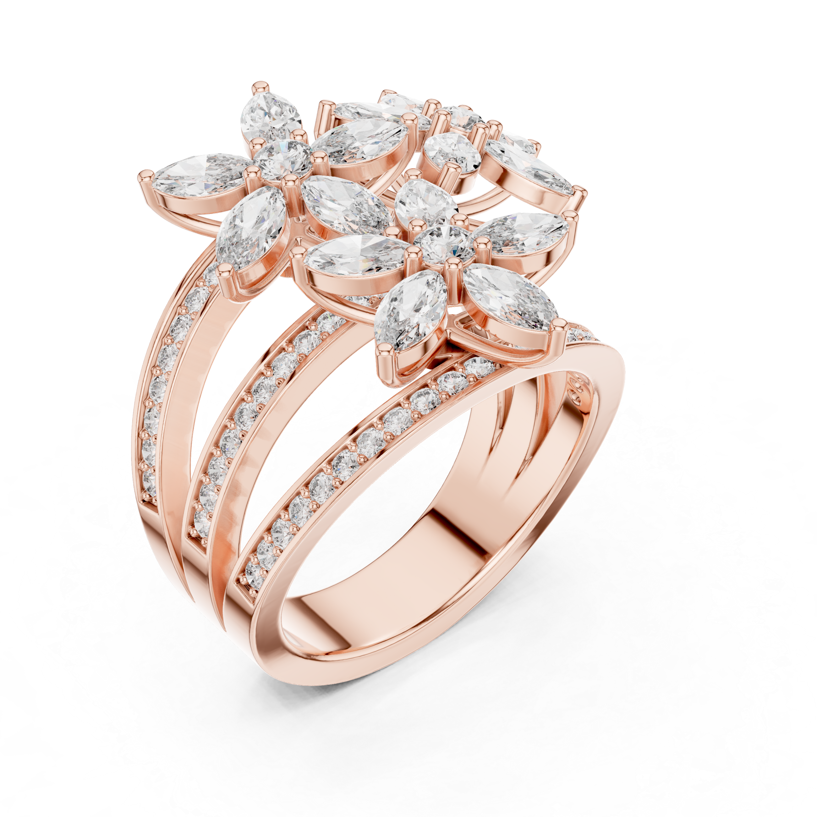 Floral Marquise Diamond Statement Ring