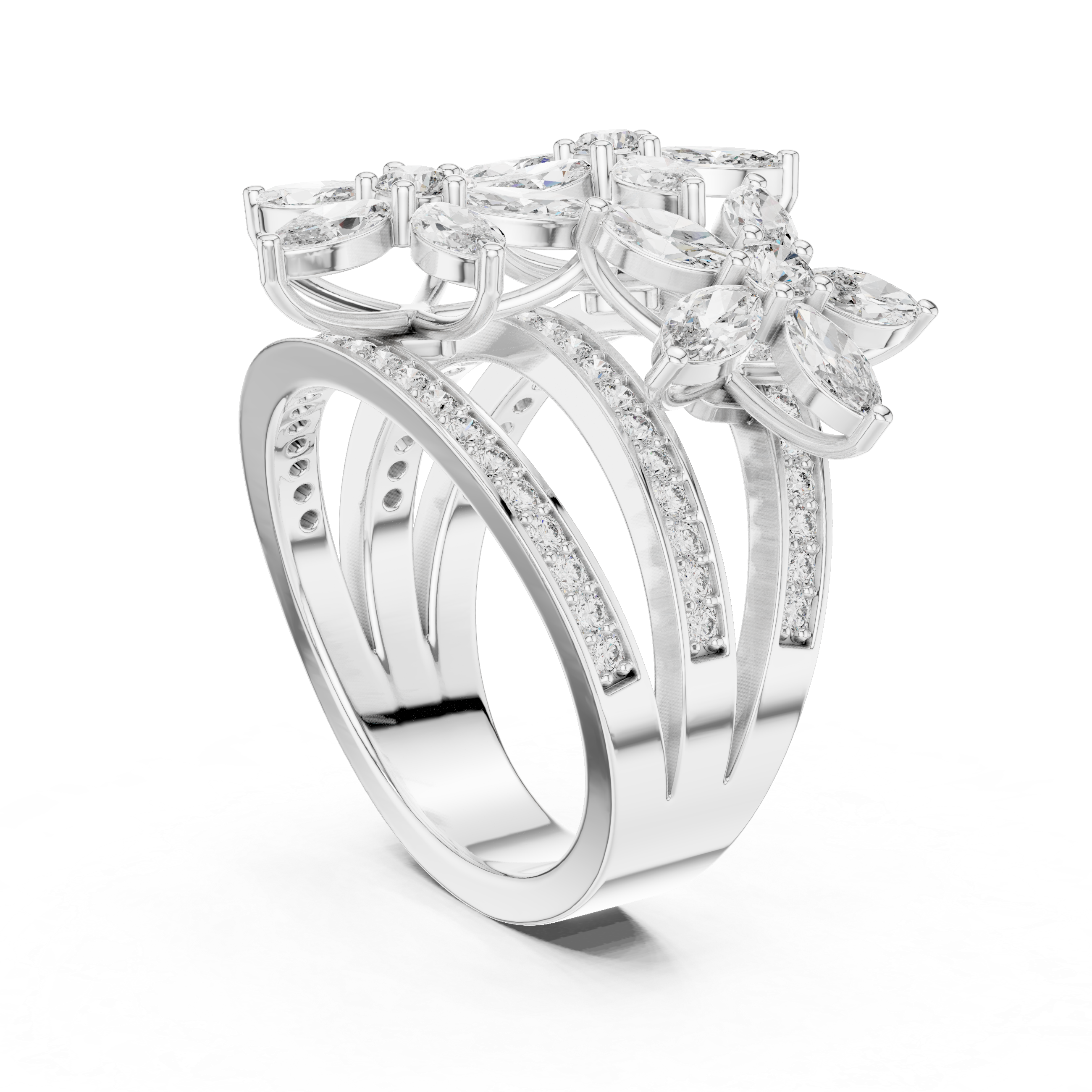 Floral Marquise Diamond Statement Ring