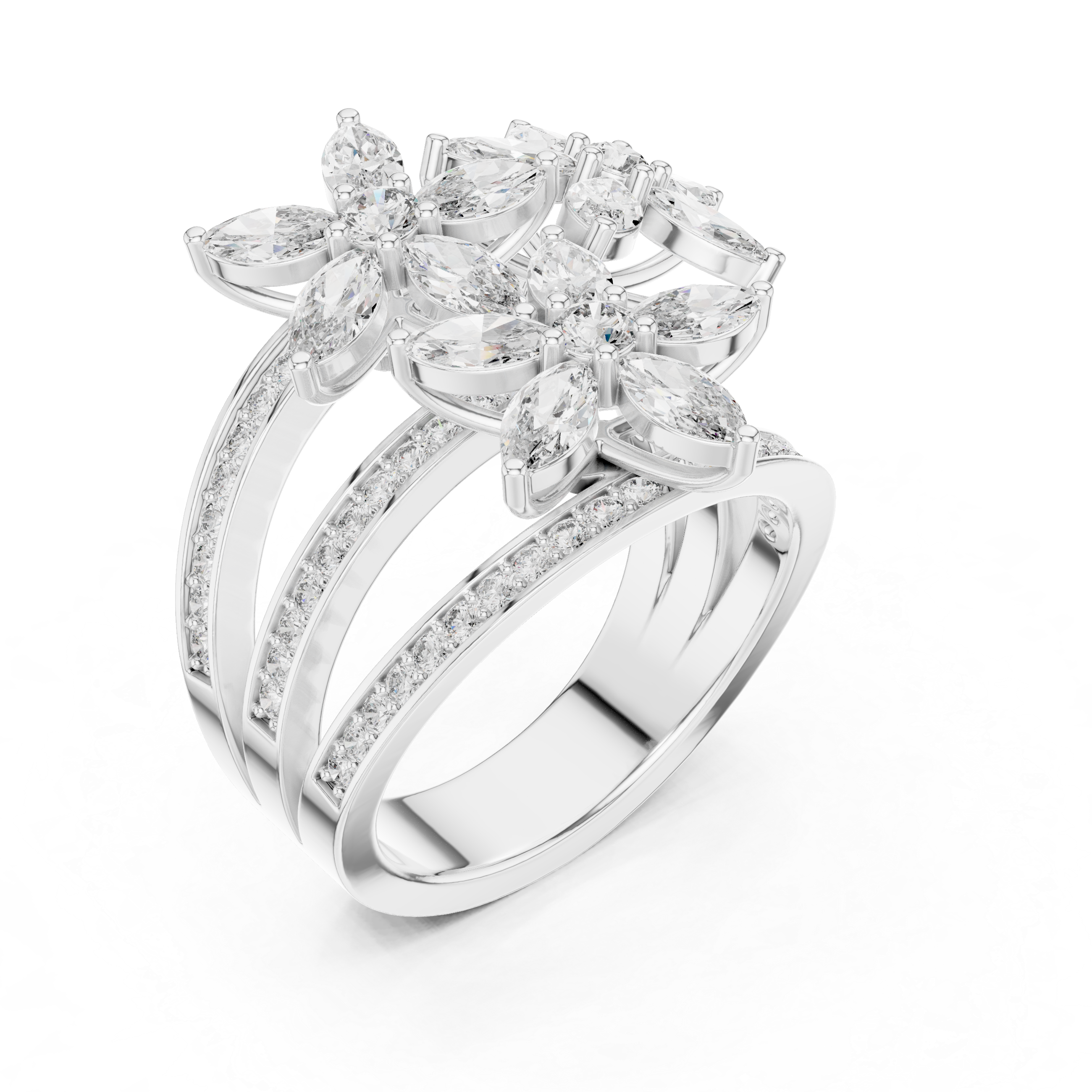 Floral Marquise Diamond Statement Ring