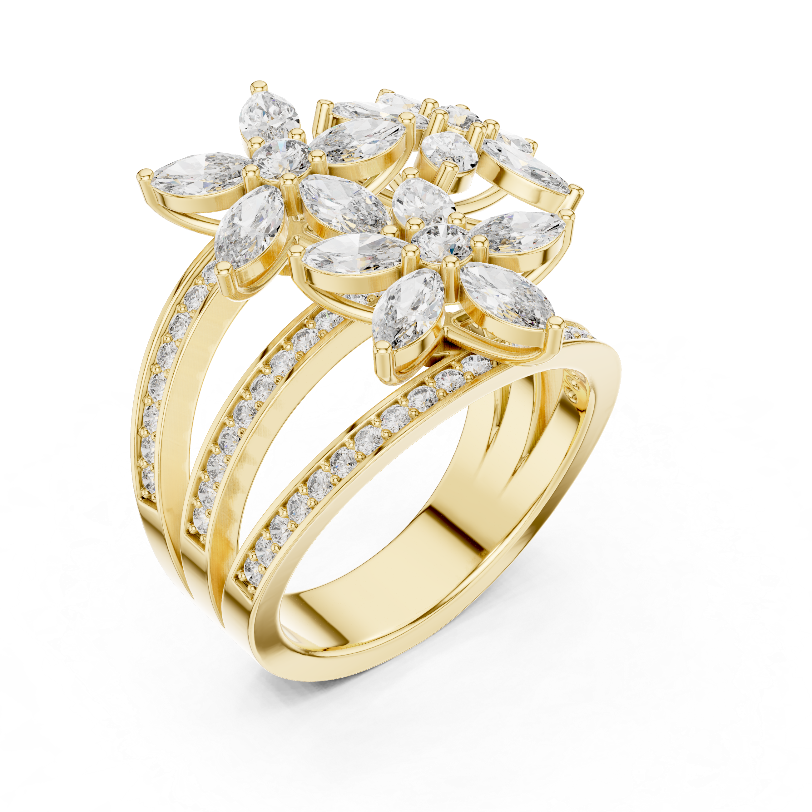 Floral Marquise Diamond Statement Ring