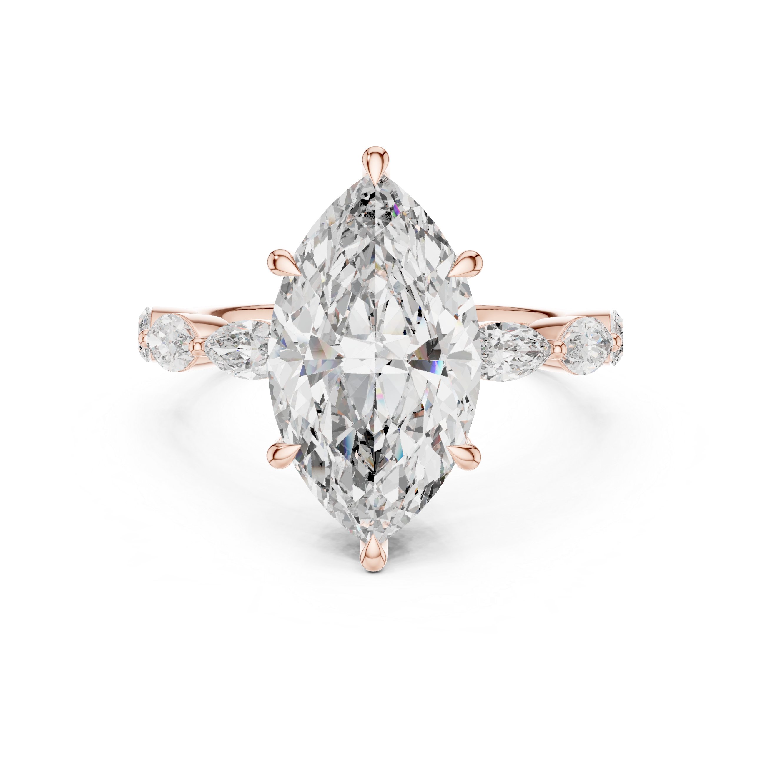 Marquise Solitaire Diamond Engagement Ring with Leaf Side Stones