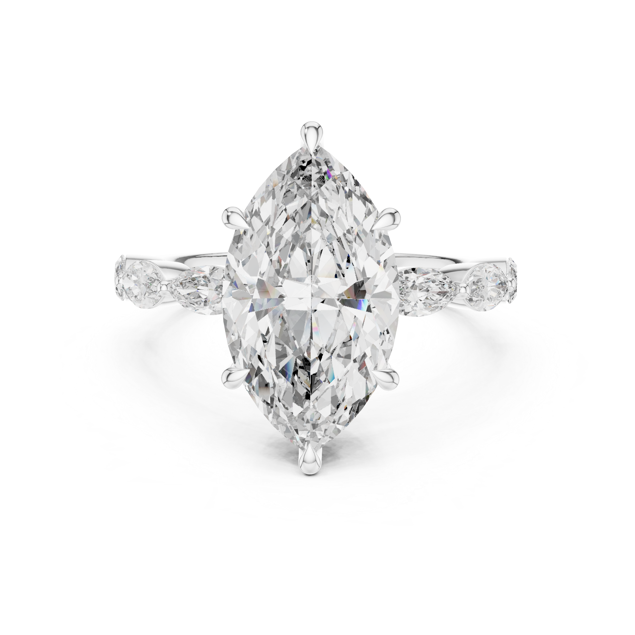 Marquise Solitaire Diamond Engagement Ring with Leaf Side Stones