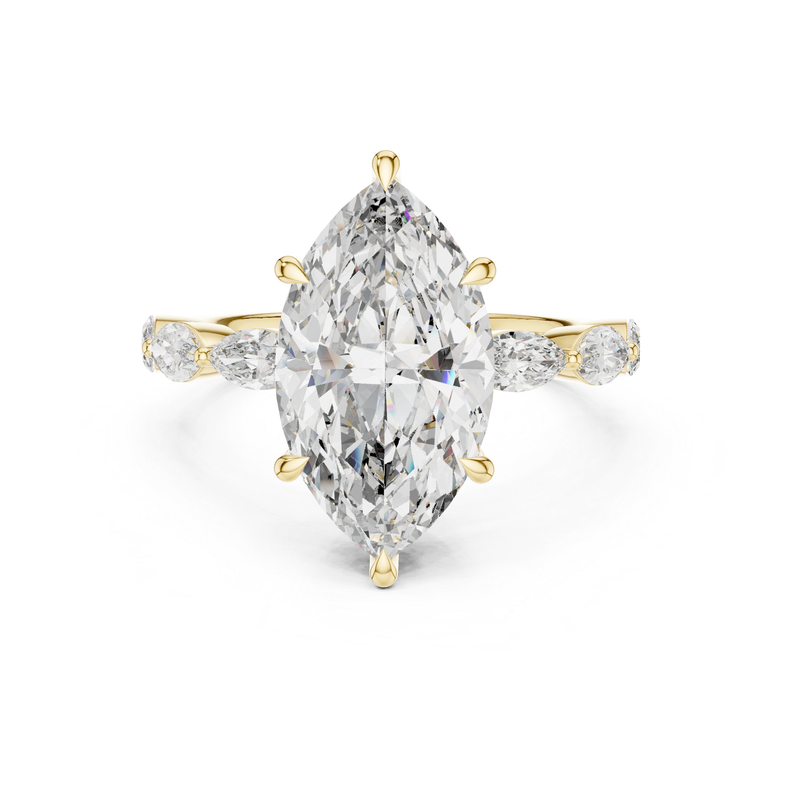 Marquise Solitaire Diamond Engagement Ring with Leaf Side Stones