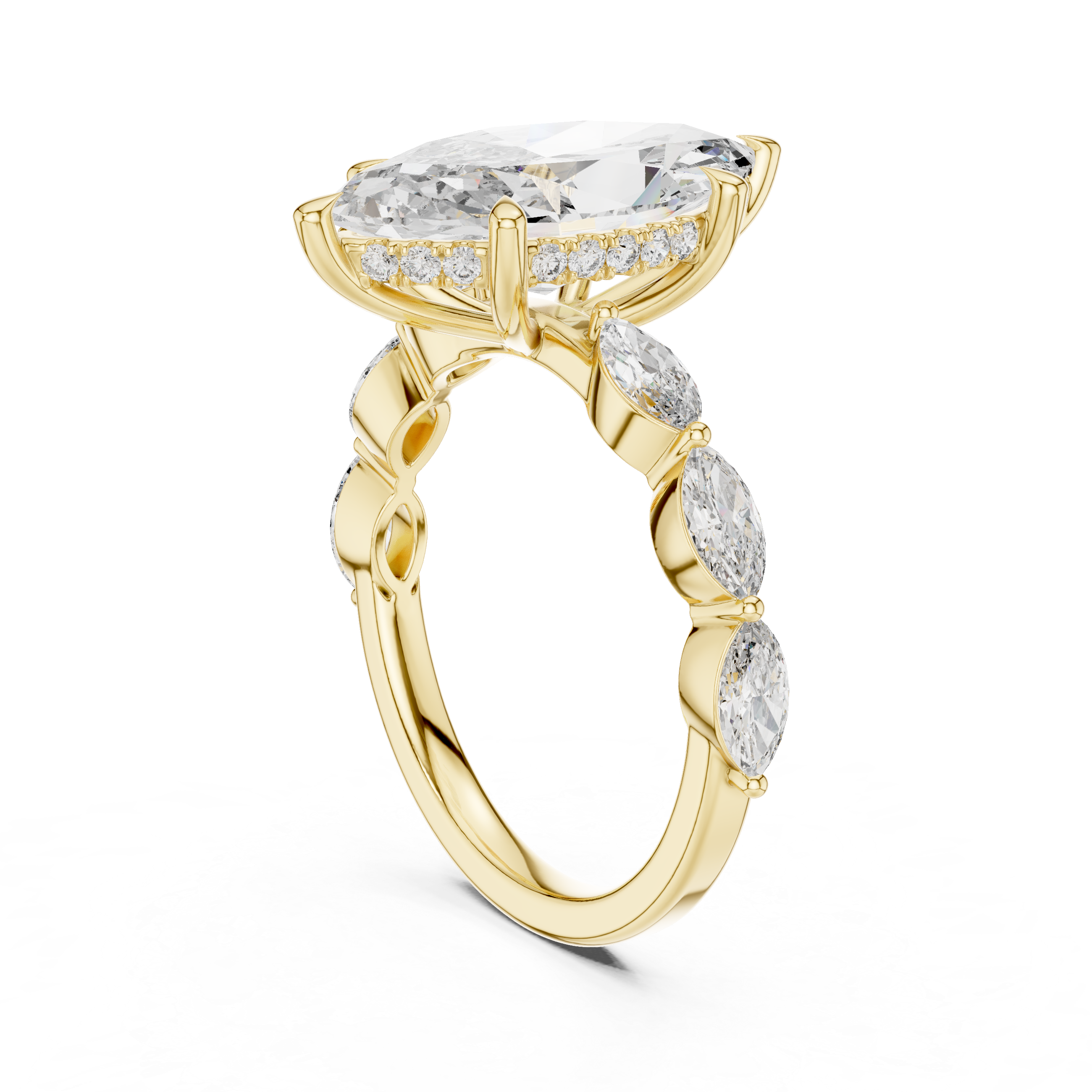 Marquise Solitaire Diamond Engagement Ring with Leaf Side Stones