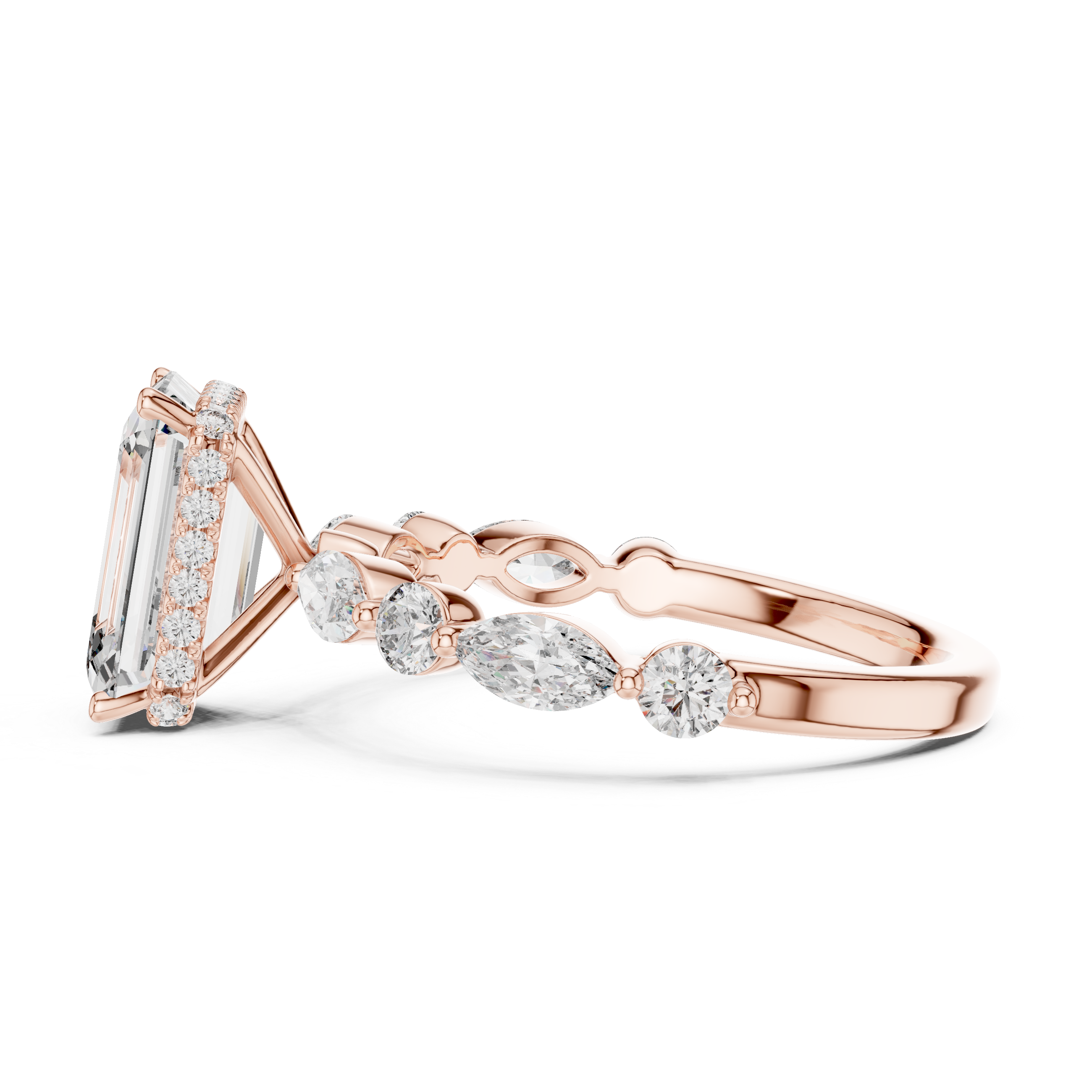 EMRALD CUT DIAMOND HIDDEN HALO RING