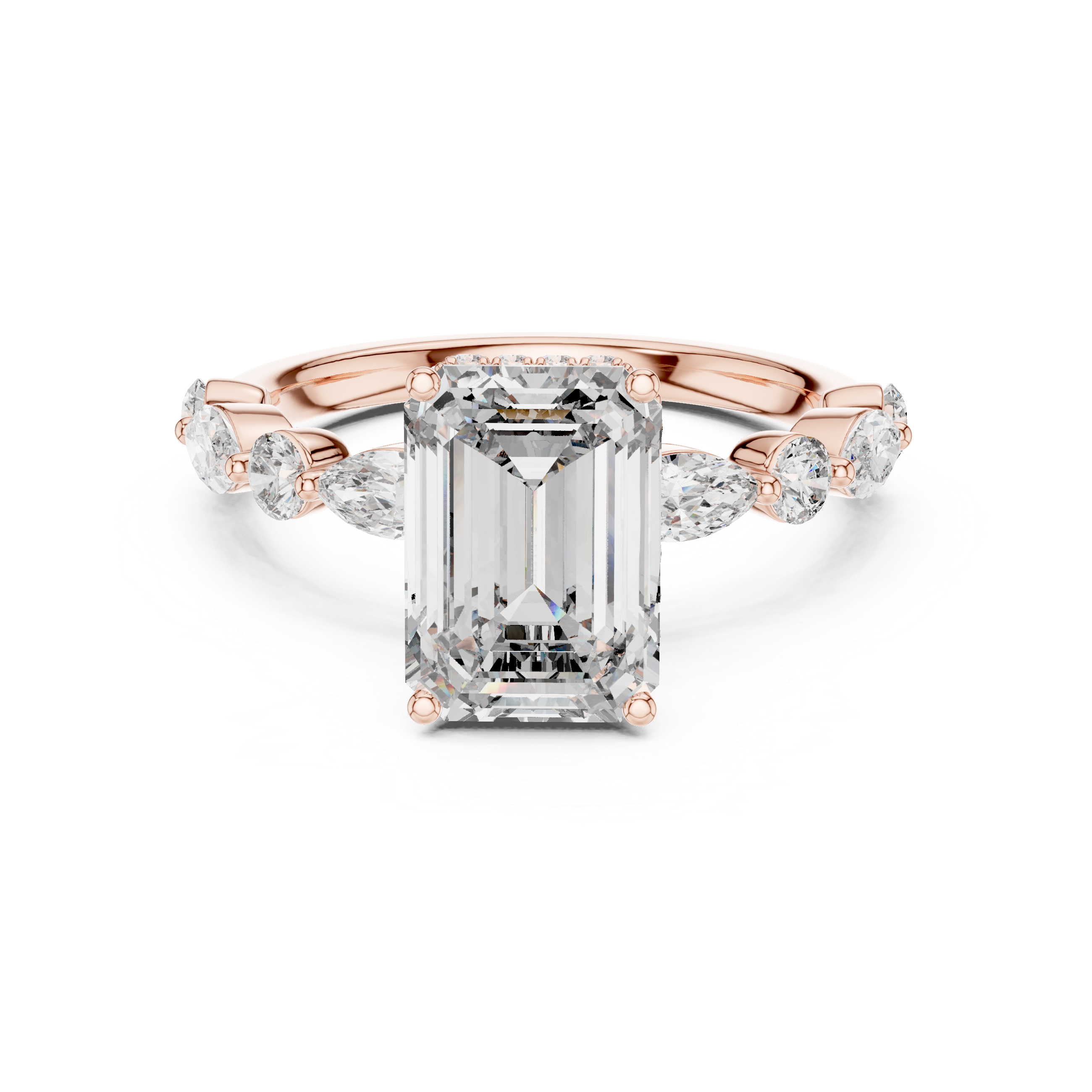 EMRALD CUT DIAMOND HIDDEN HALO RING