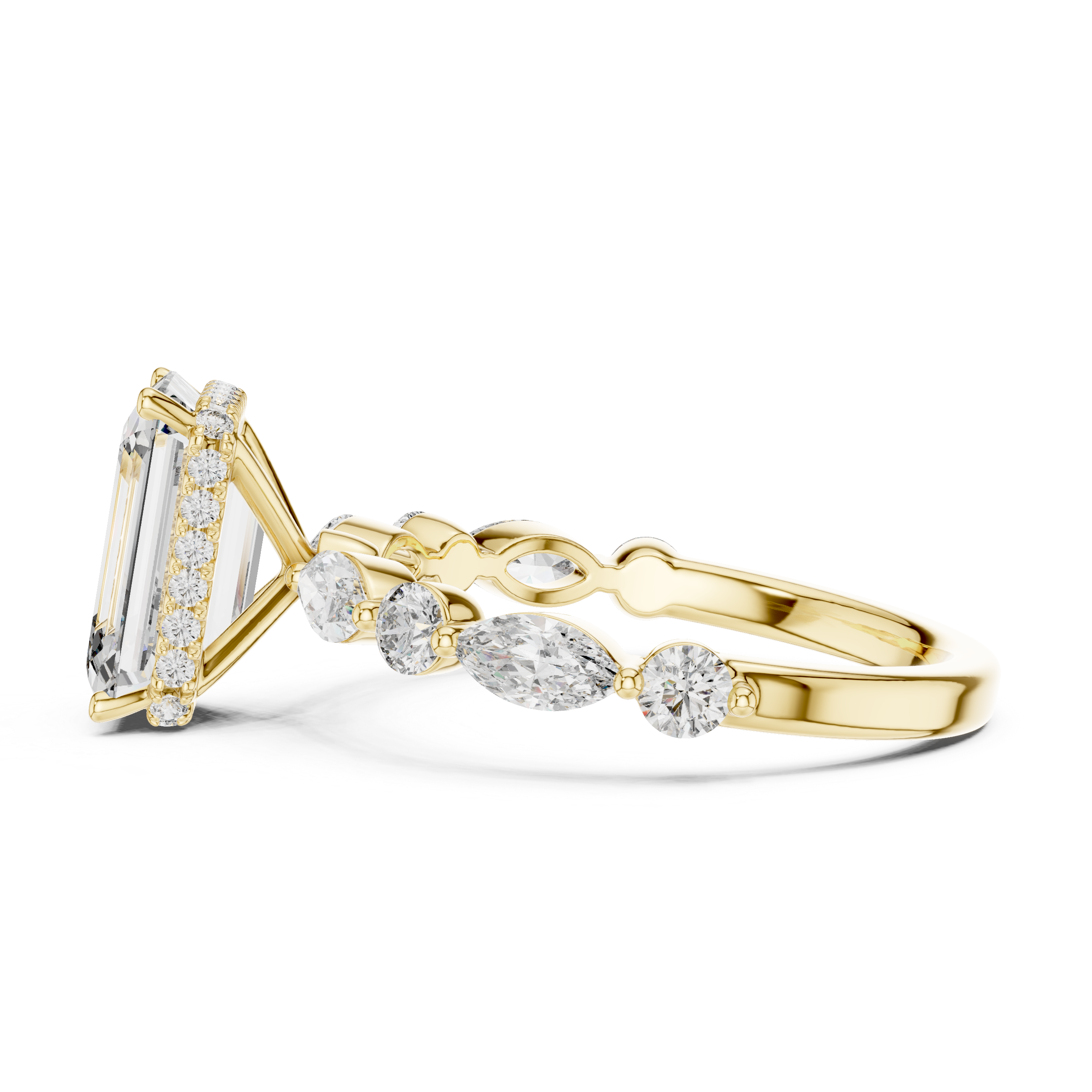 EMRALD CUT DIAMOND HIDDEN HALO RING