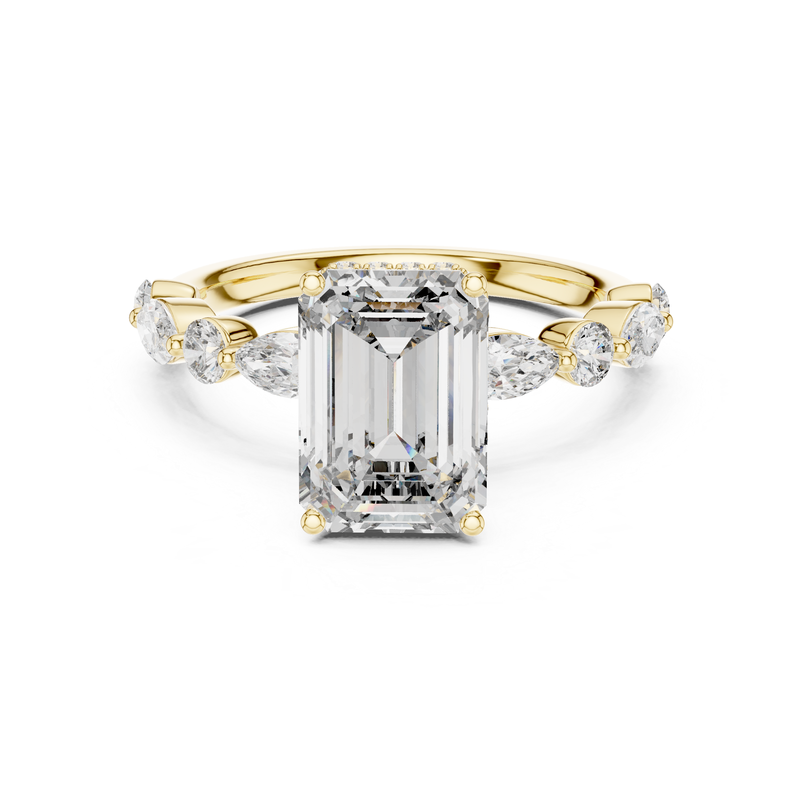 EMRALD CUT DIAMOND HIDDEN HALO RING