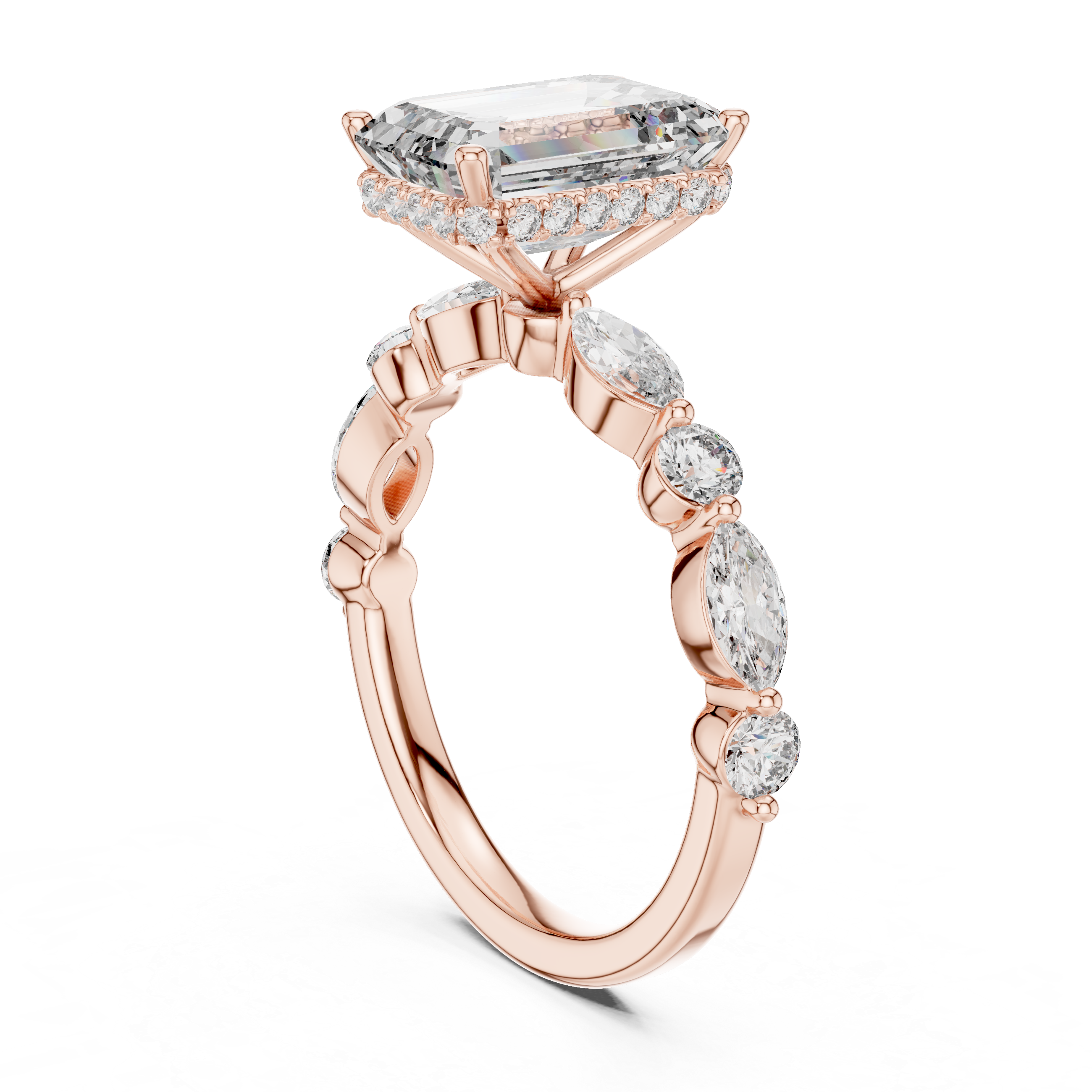 EMRALD CUT DIAMOND HIDDEN HALO RING