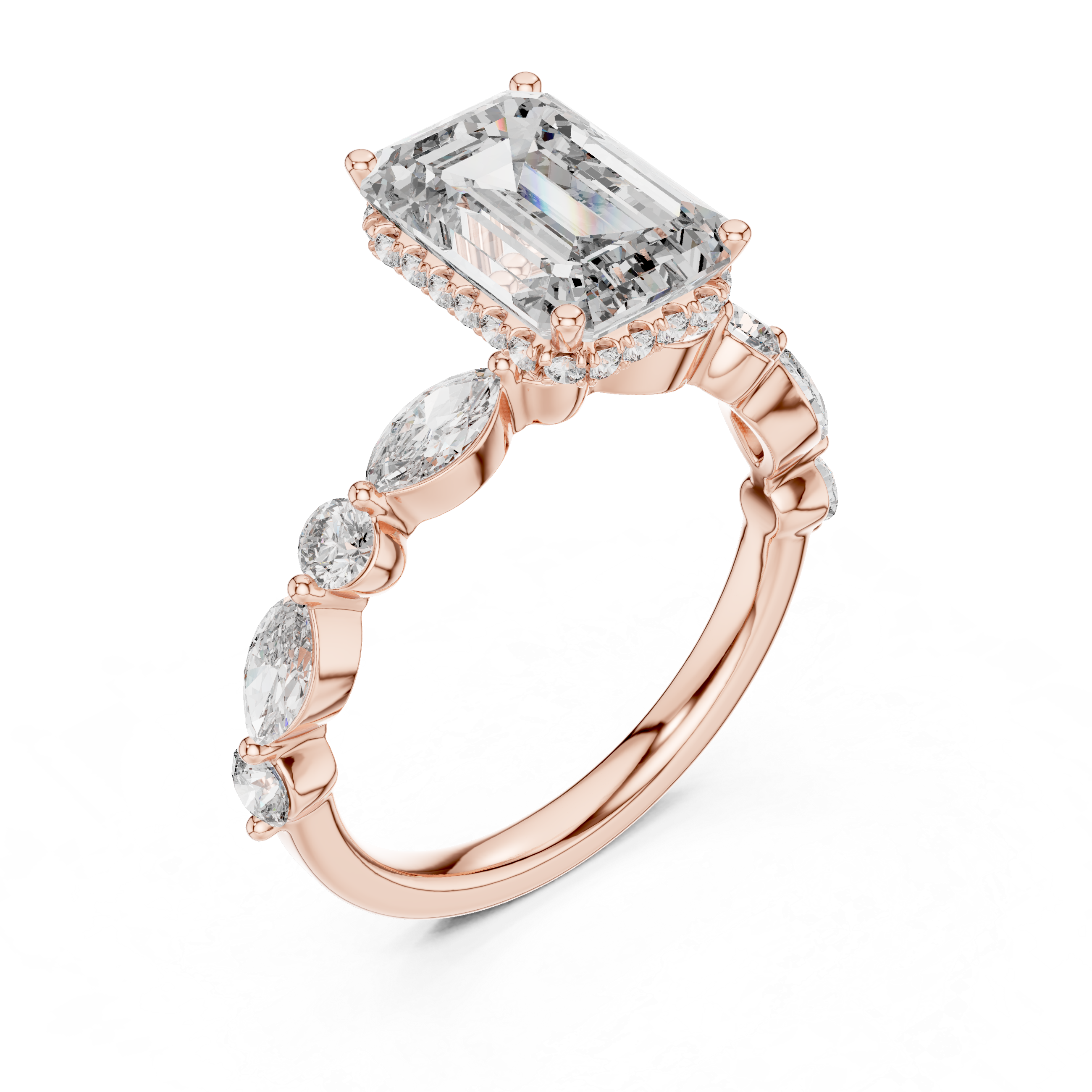 EMRALD CUT DIAMOND HIDDEN HALO RING