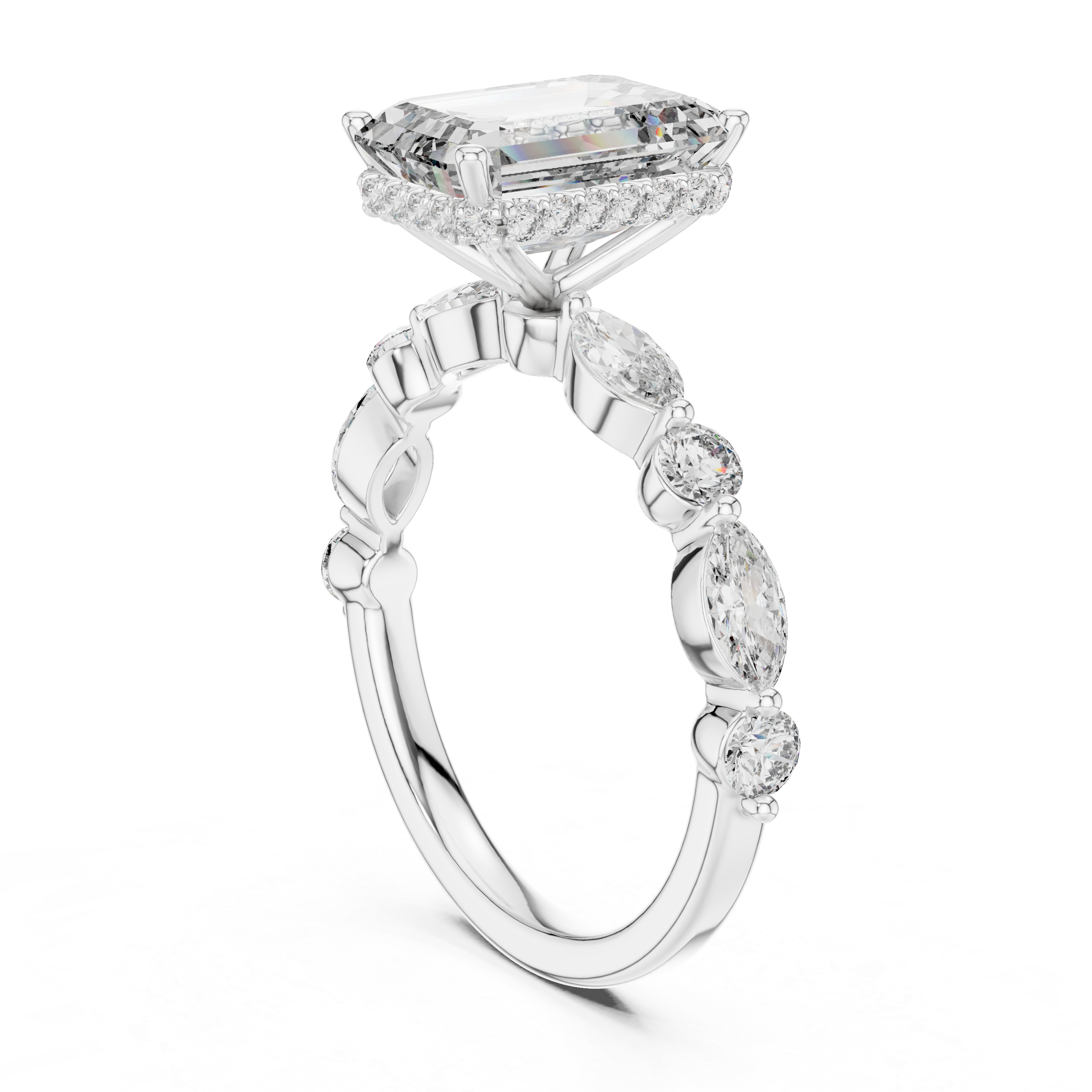 EMRALD CUT DIAMOND HIDDEN HALO RING