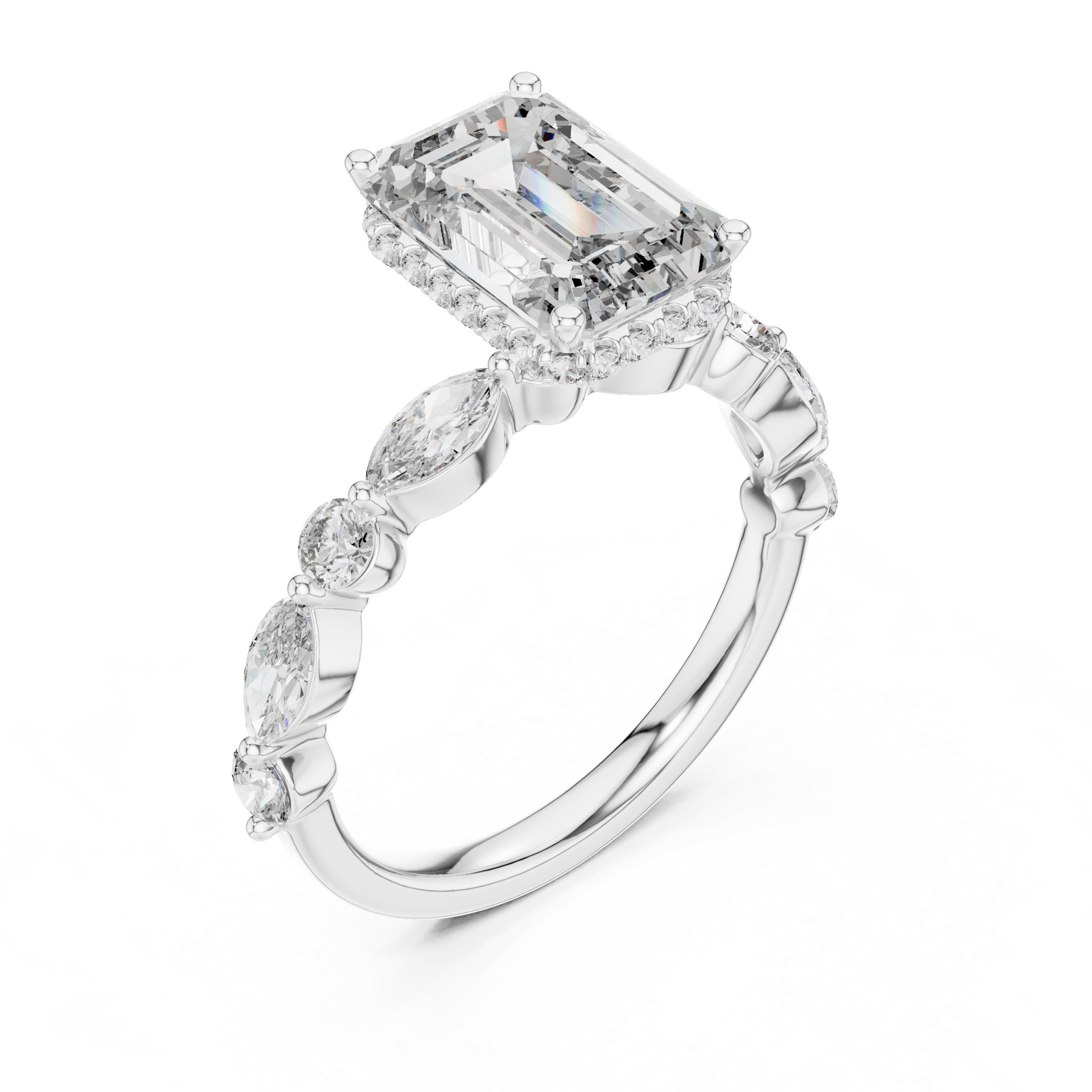 EMRALD CUT DIAMOND HIDDEN HALO RING