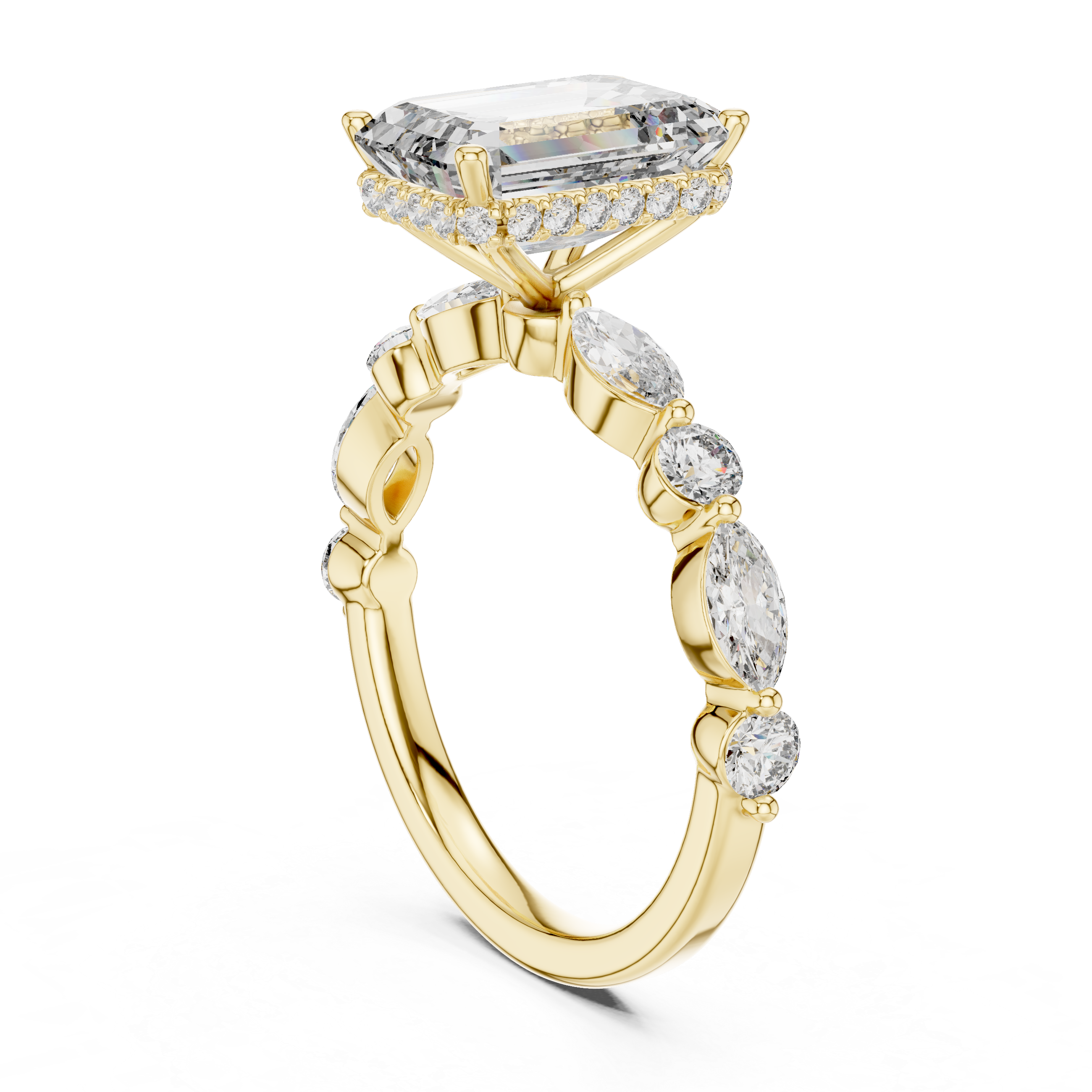 EMRALD CUT DIAMOND HIDDEN HALO RING