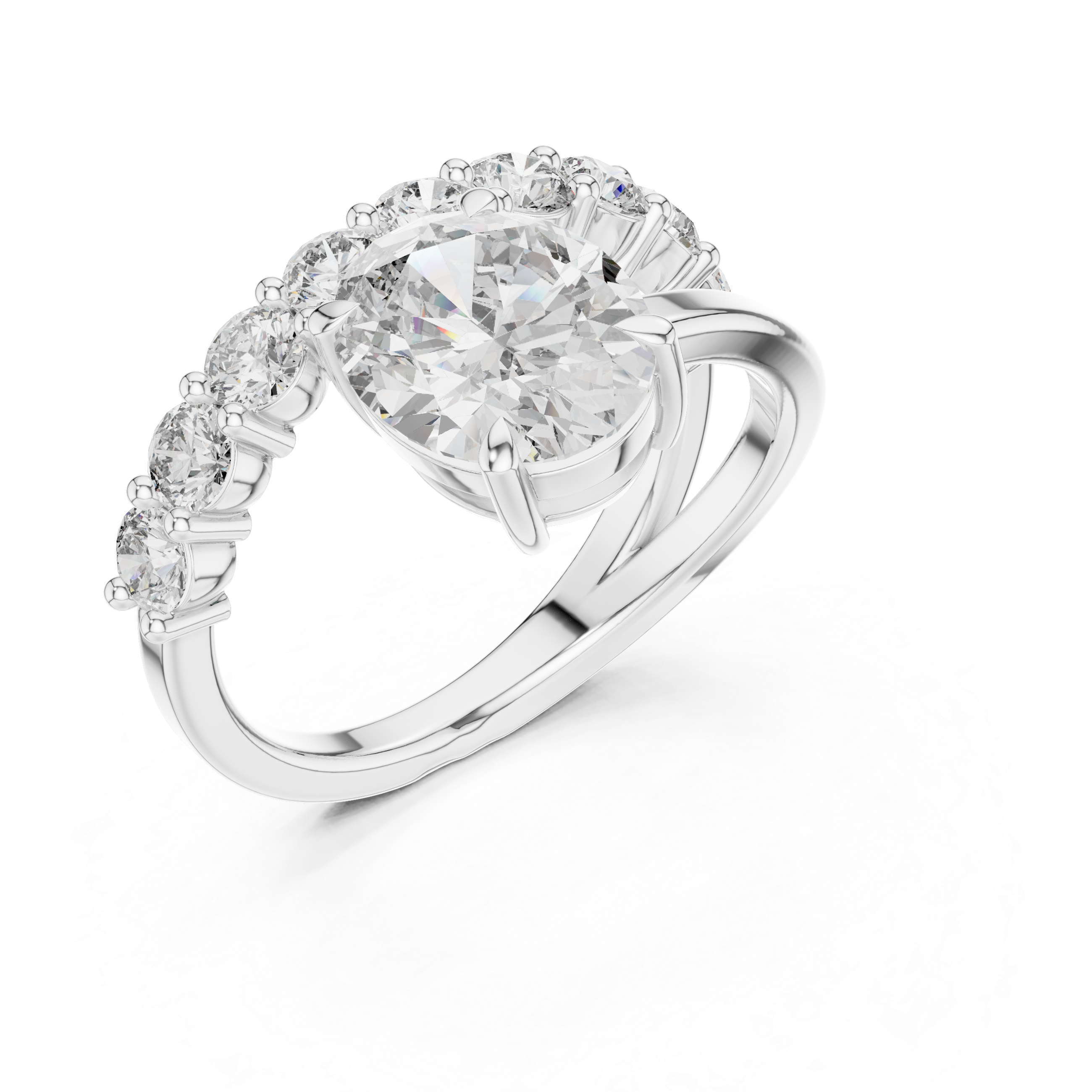 Oval Solitaire Diamond Bypass Engagement Ring