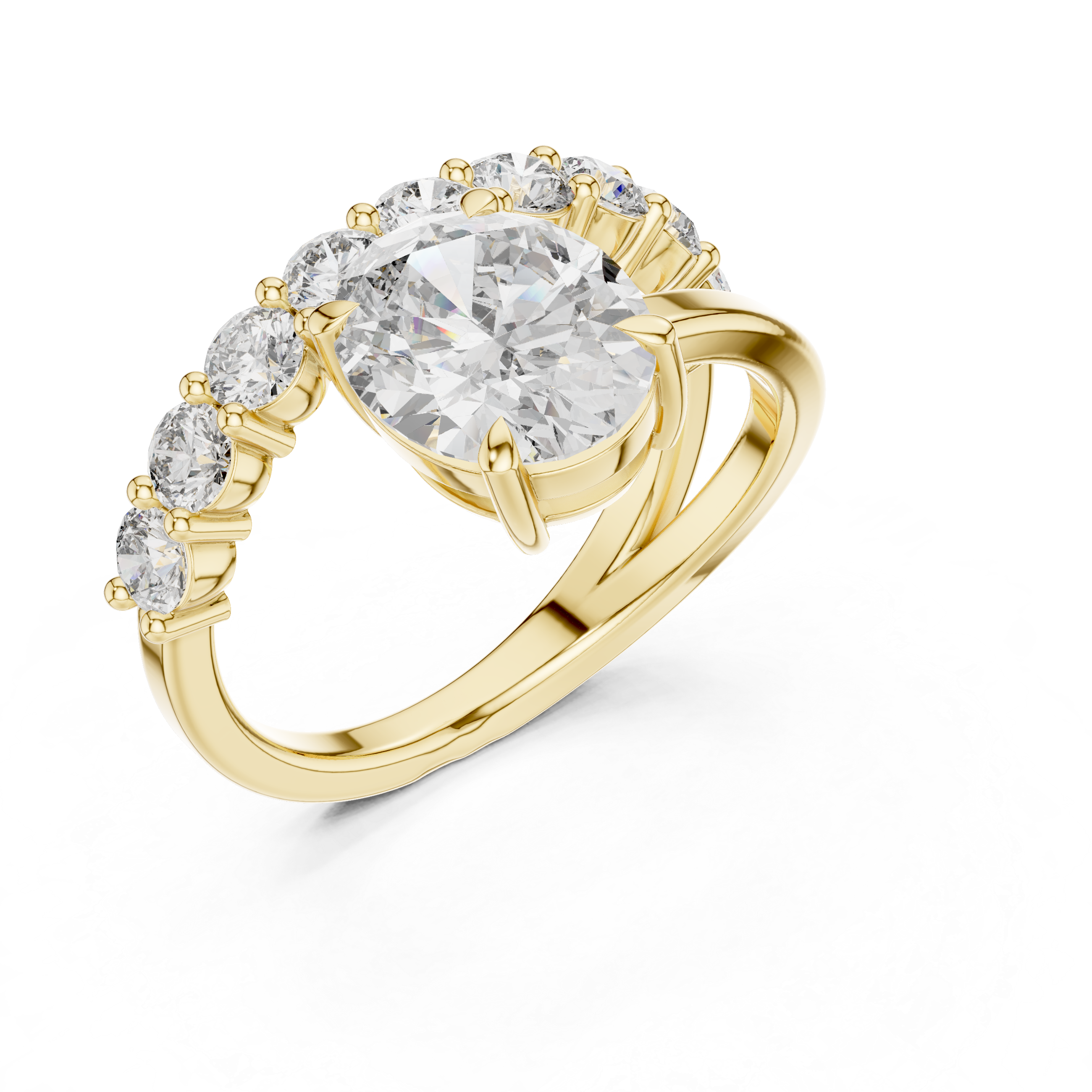 Oval Solitaire Diamond Bypass Engagement Ring