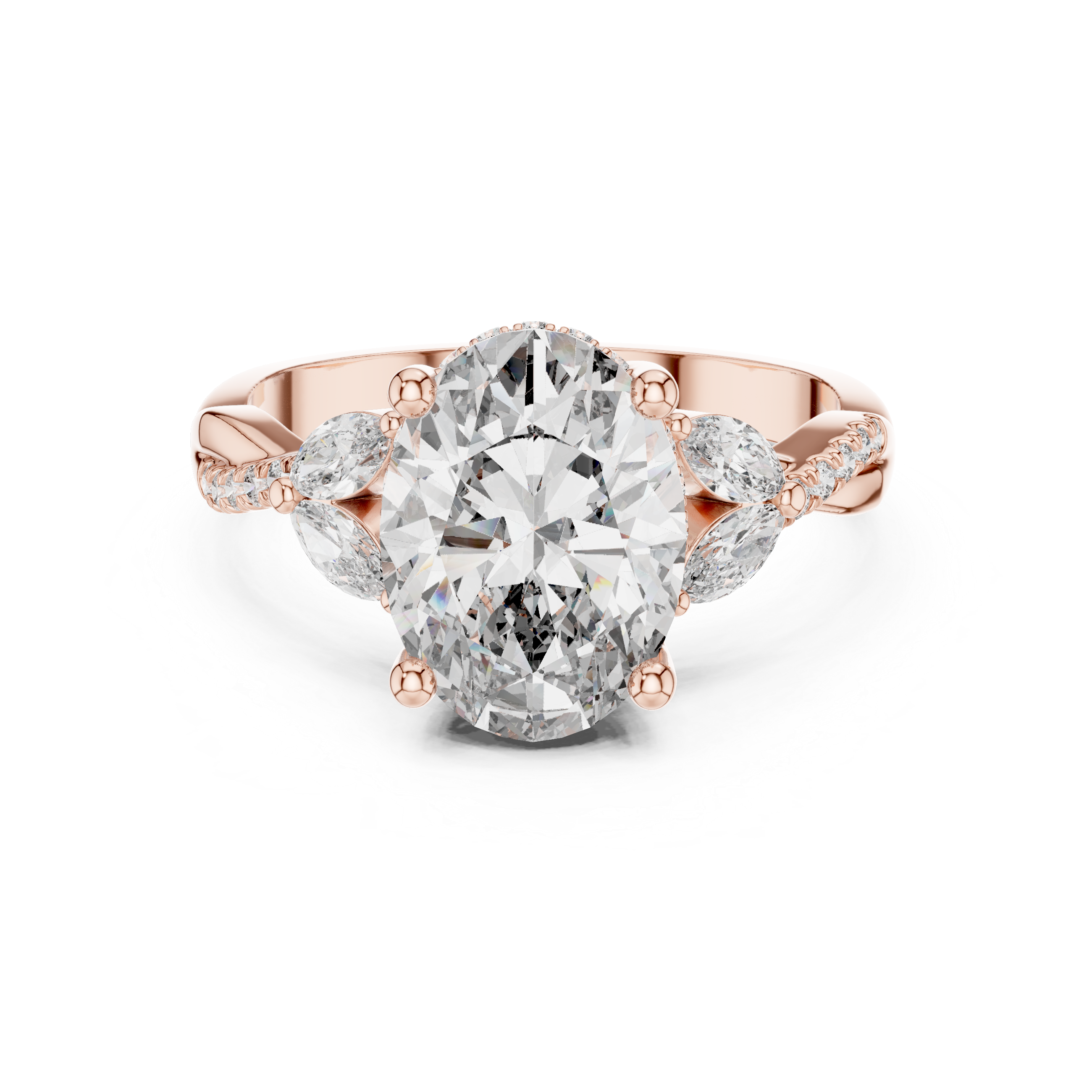 Oval Diamond Leaf Engagement Ring