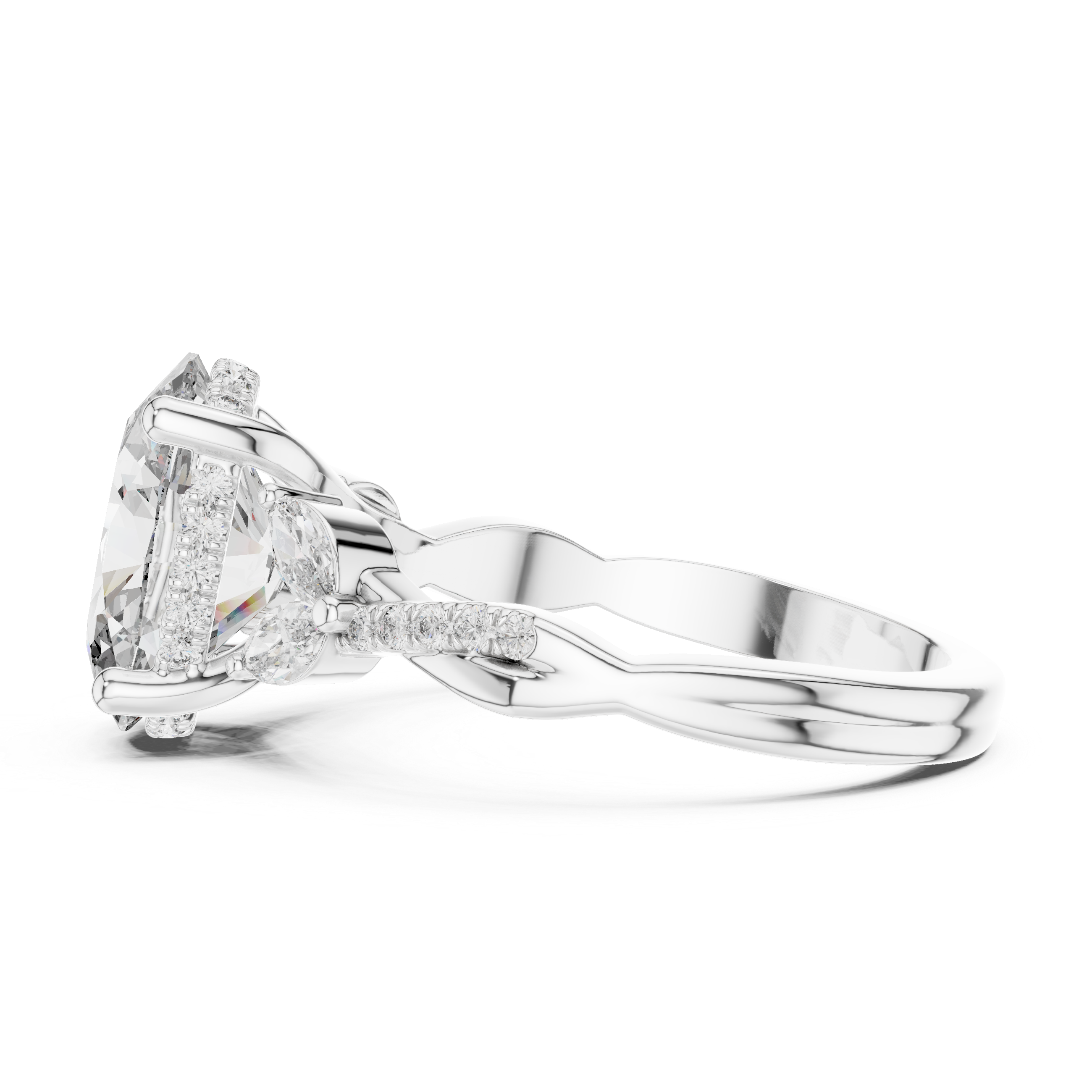 Oval Diamond Leaf Engagement Ring