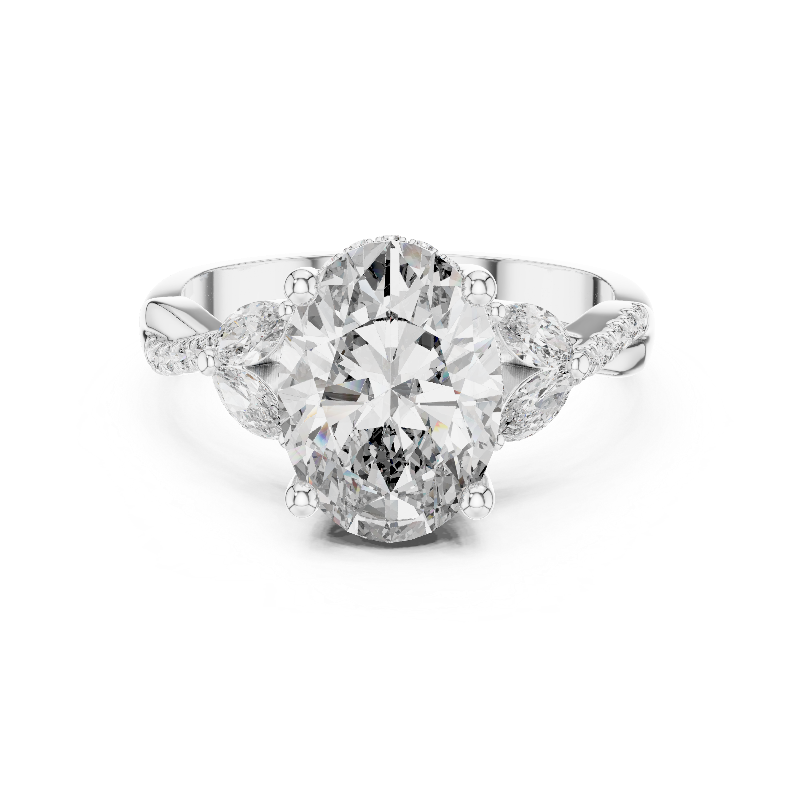 Oval Diamond Leaf Engagement Ring