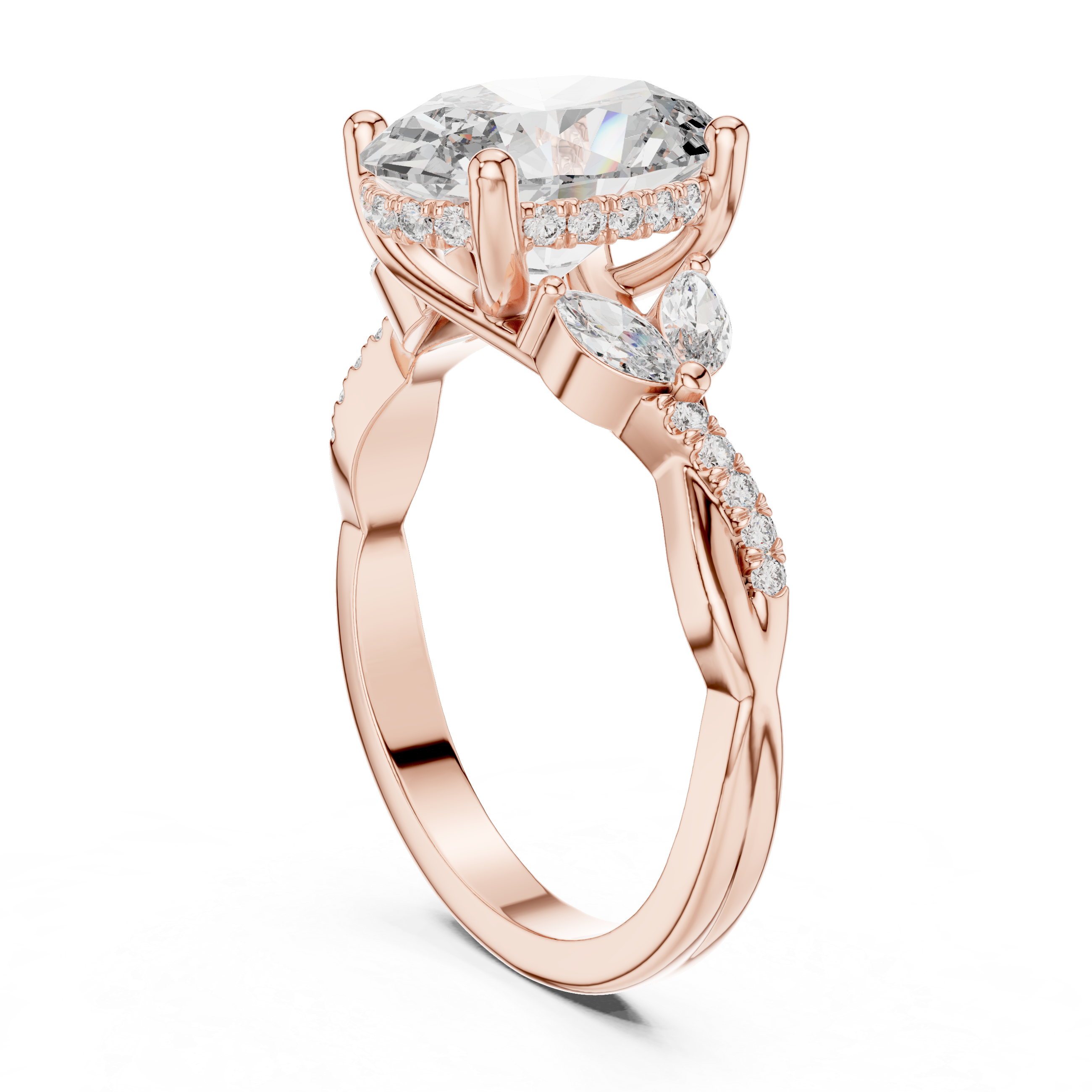 Oval Diamond Leaf Engagement Ring