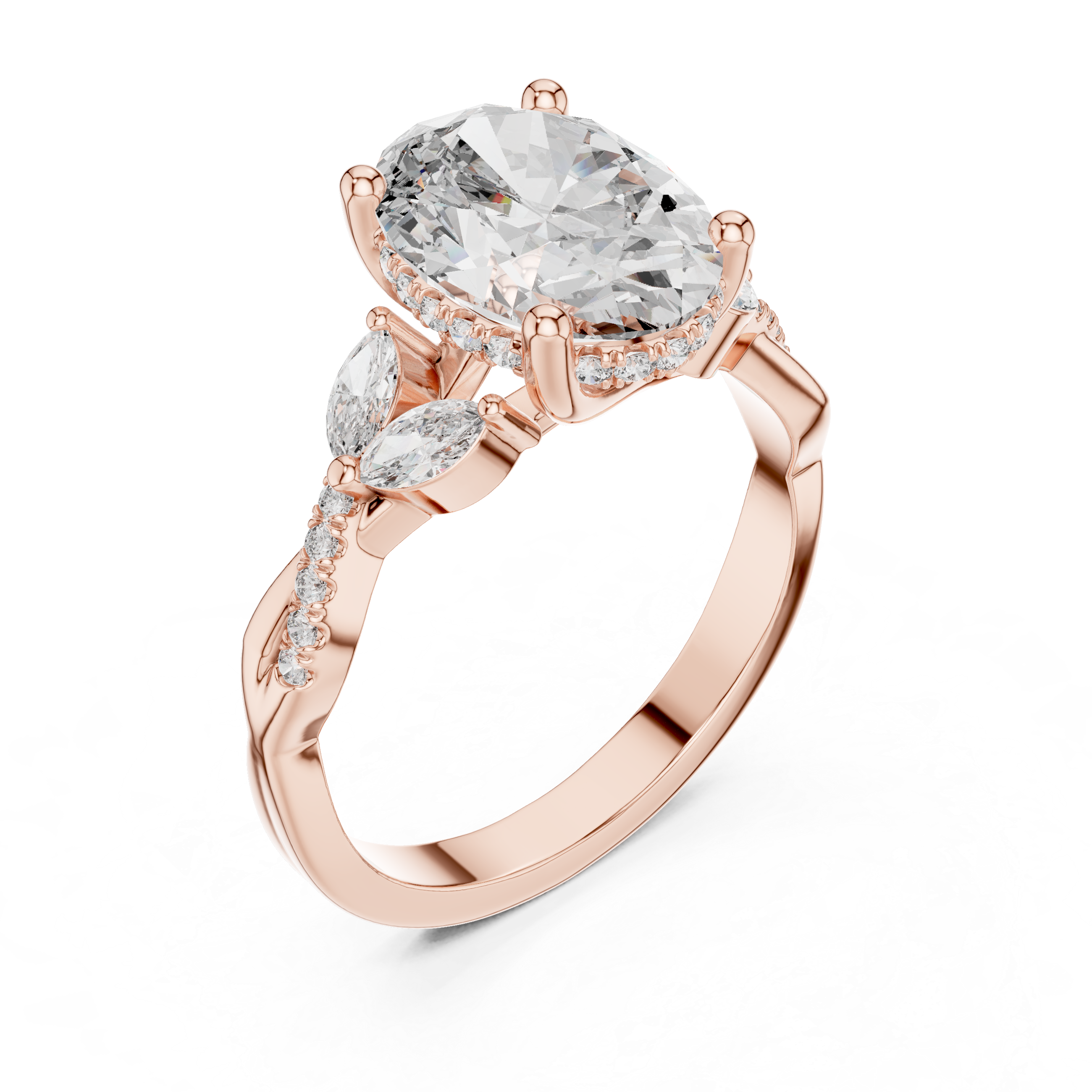 Oval Diamond Leaf Engagement Ring
