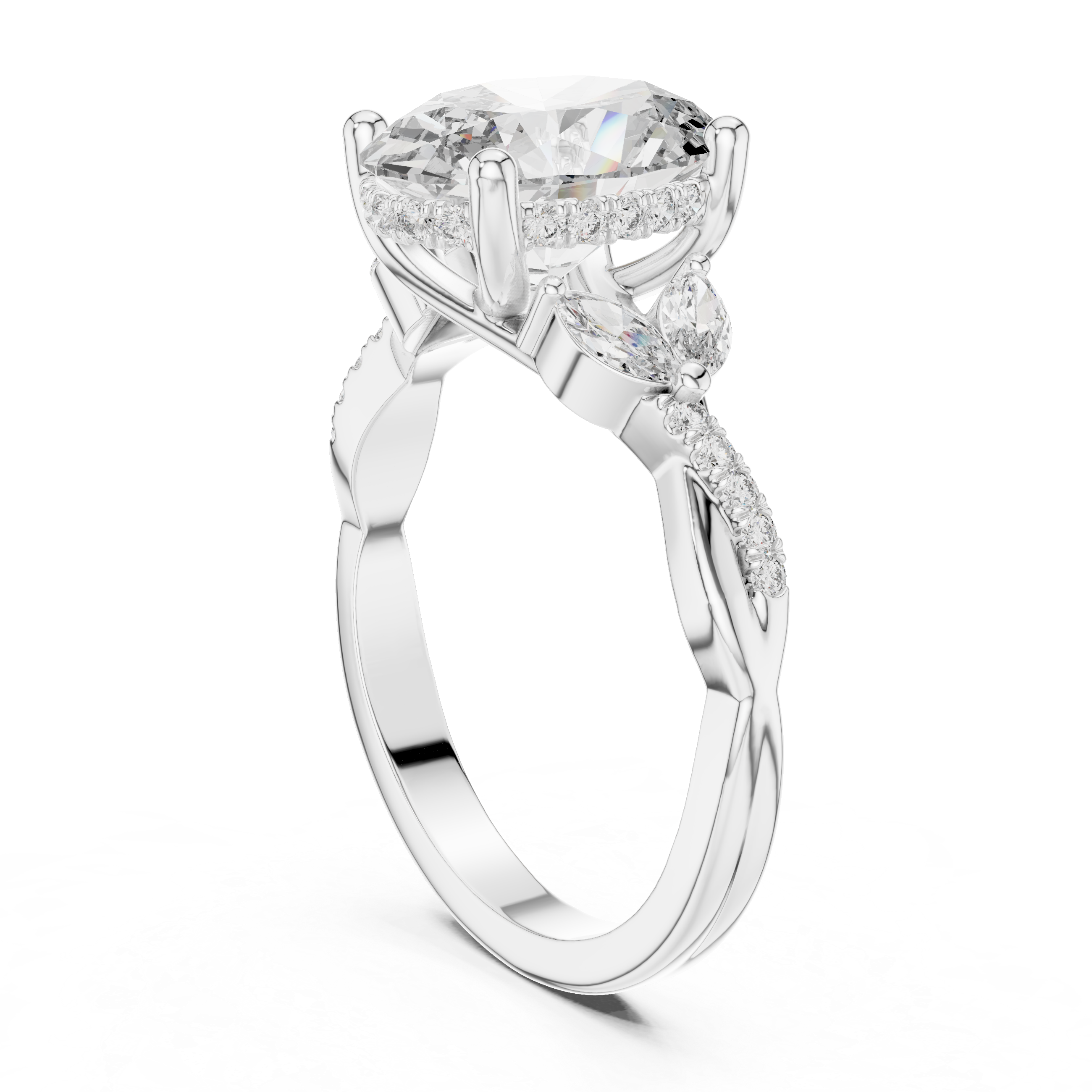Oval Diamond Leaf Engagement Ring