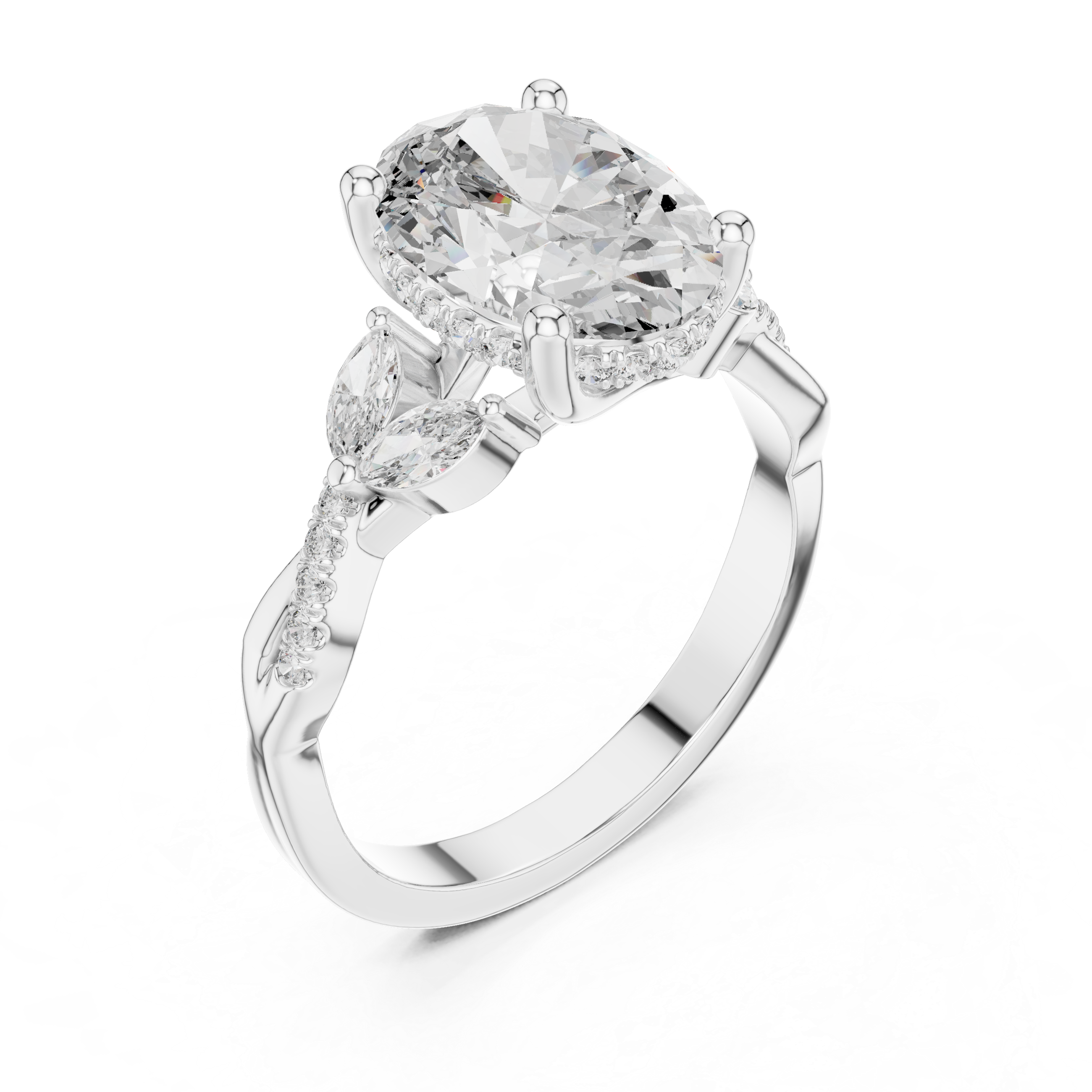 Oval Diamond Leaf Engagement Ring