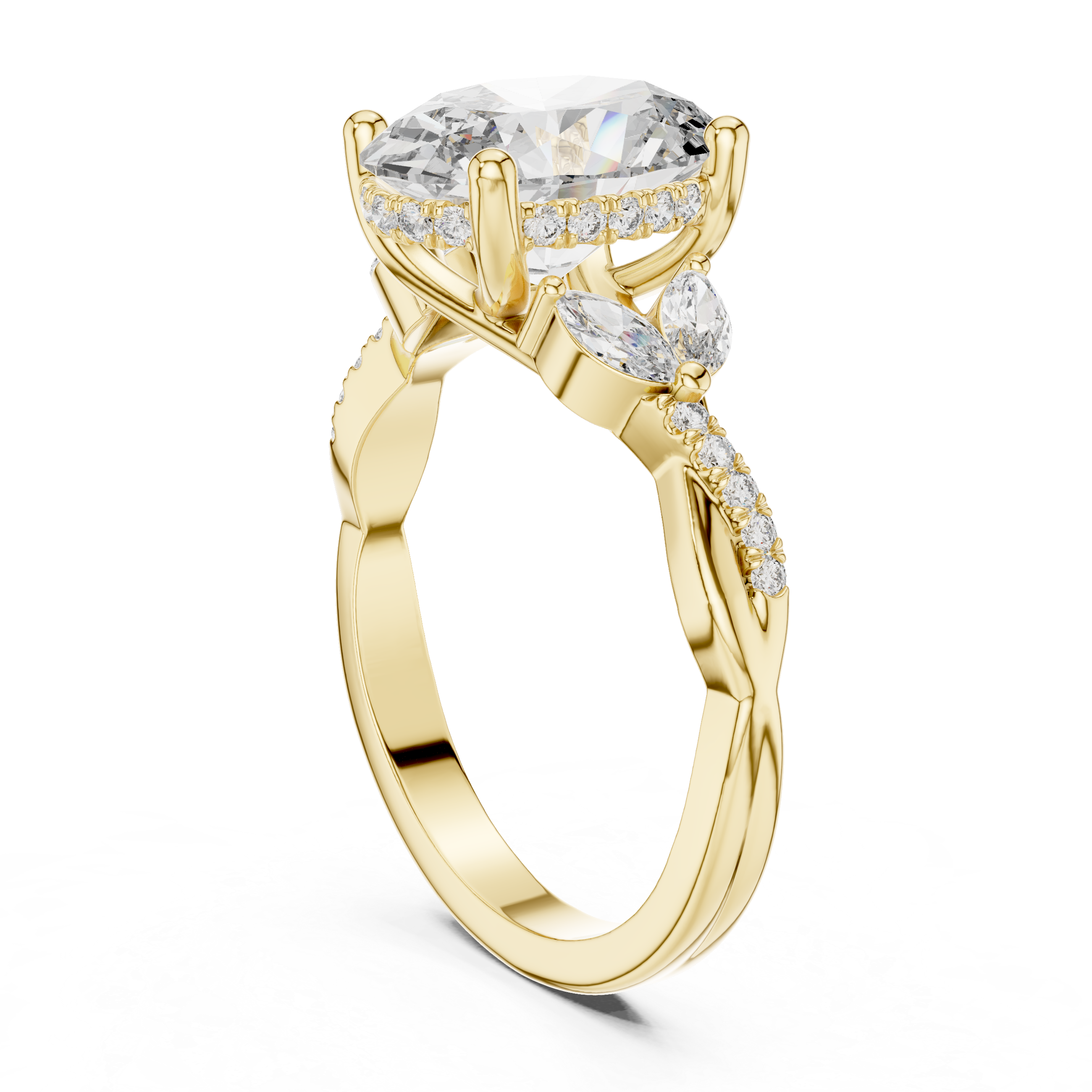 Oval Diamond Leaf Engagement Ring