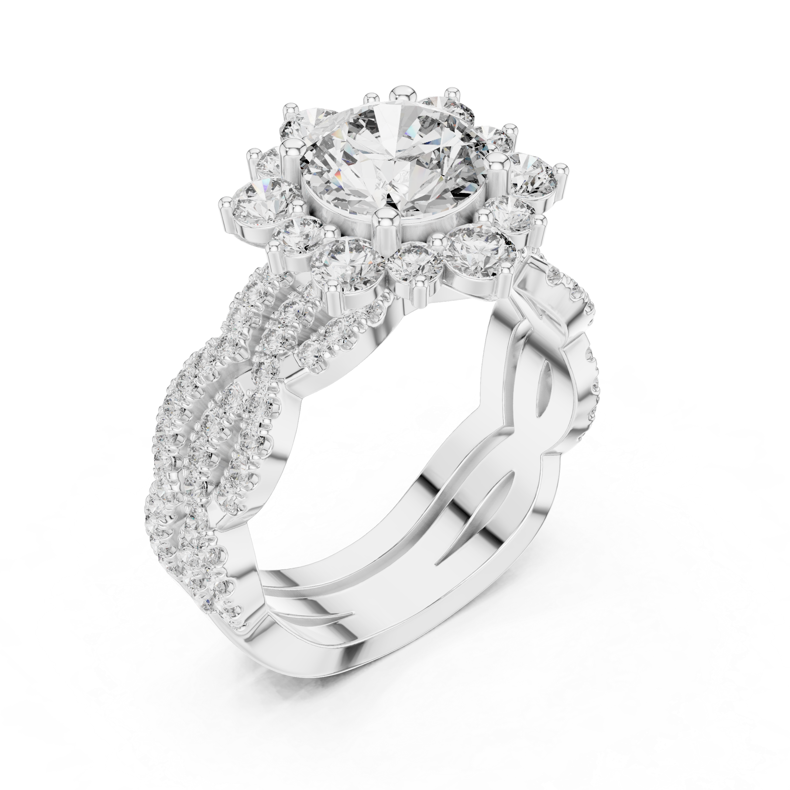 Floral Halo Diamond Engagement Ring