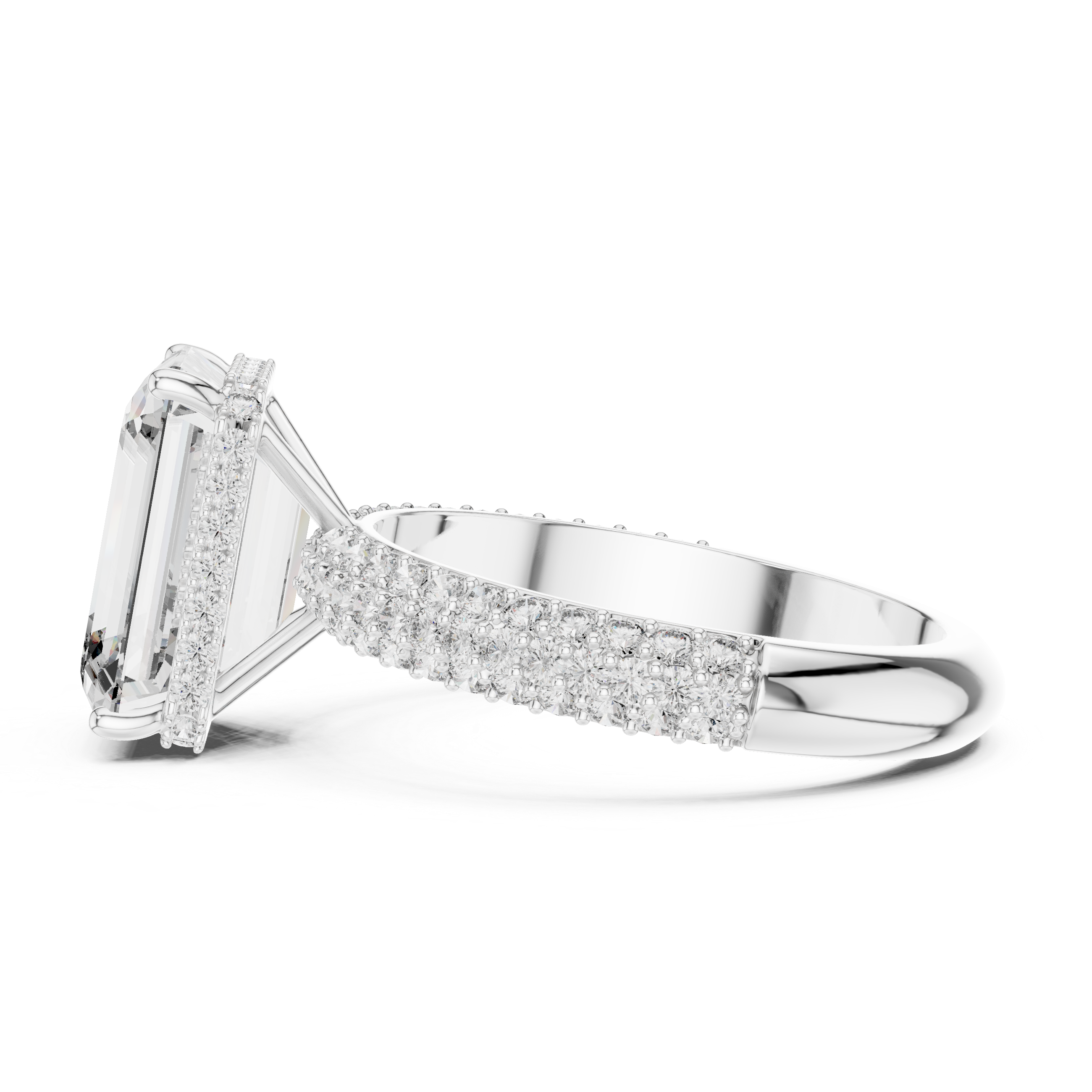 EMRALD CUT DIAMOND HIDDEN HALO SPLIT SHANK ENGAGEMENT RING