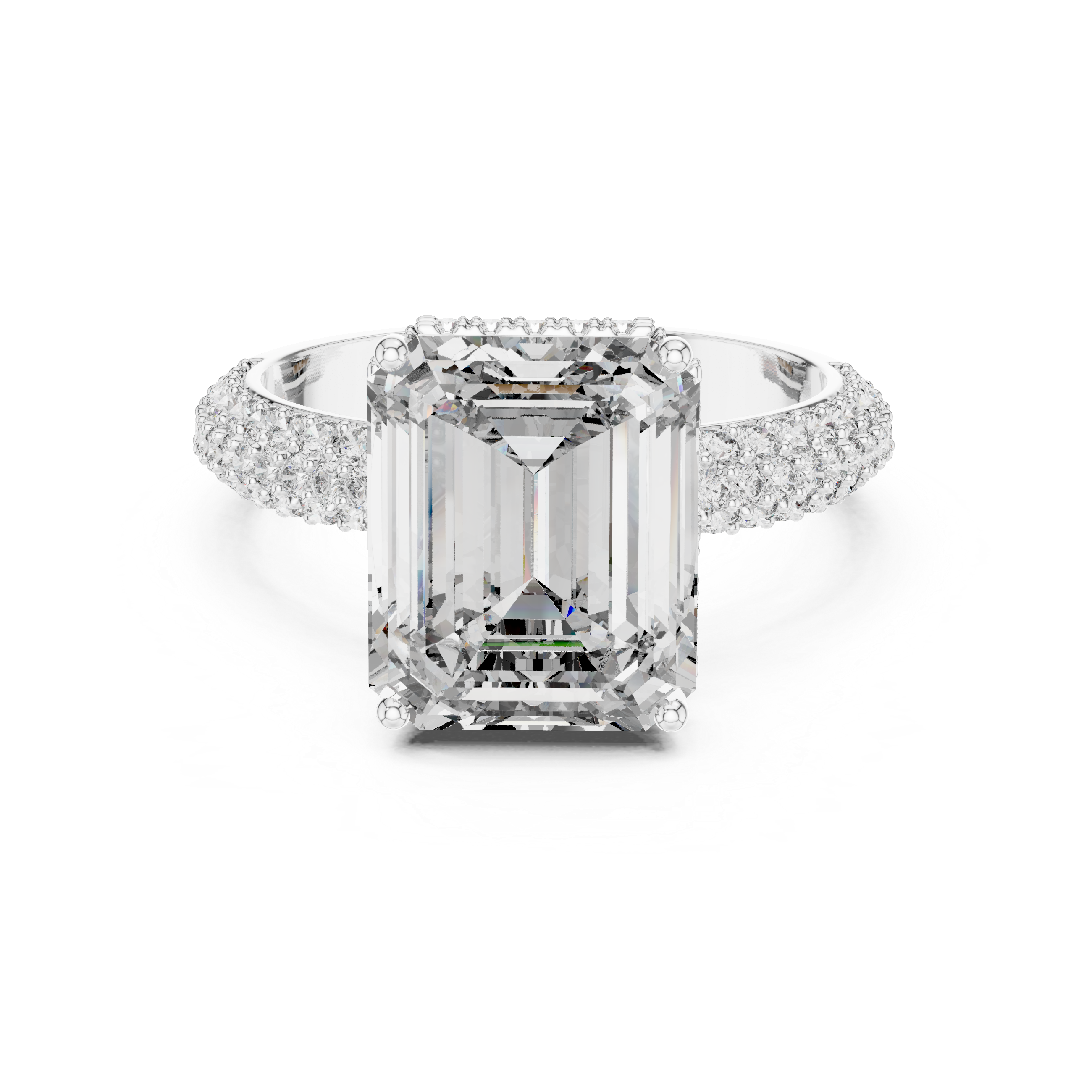 EMRALD CUT DIAMOND HIDDEN HALO SPLIT SHANK ENGAGEMENT RING