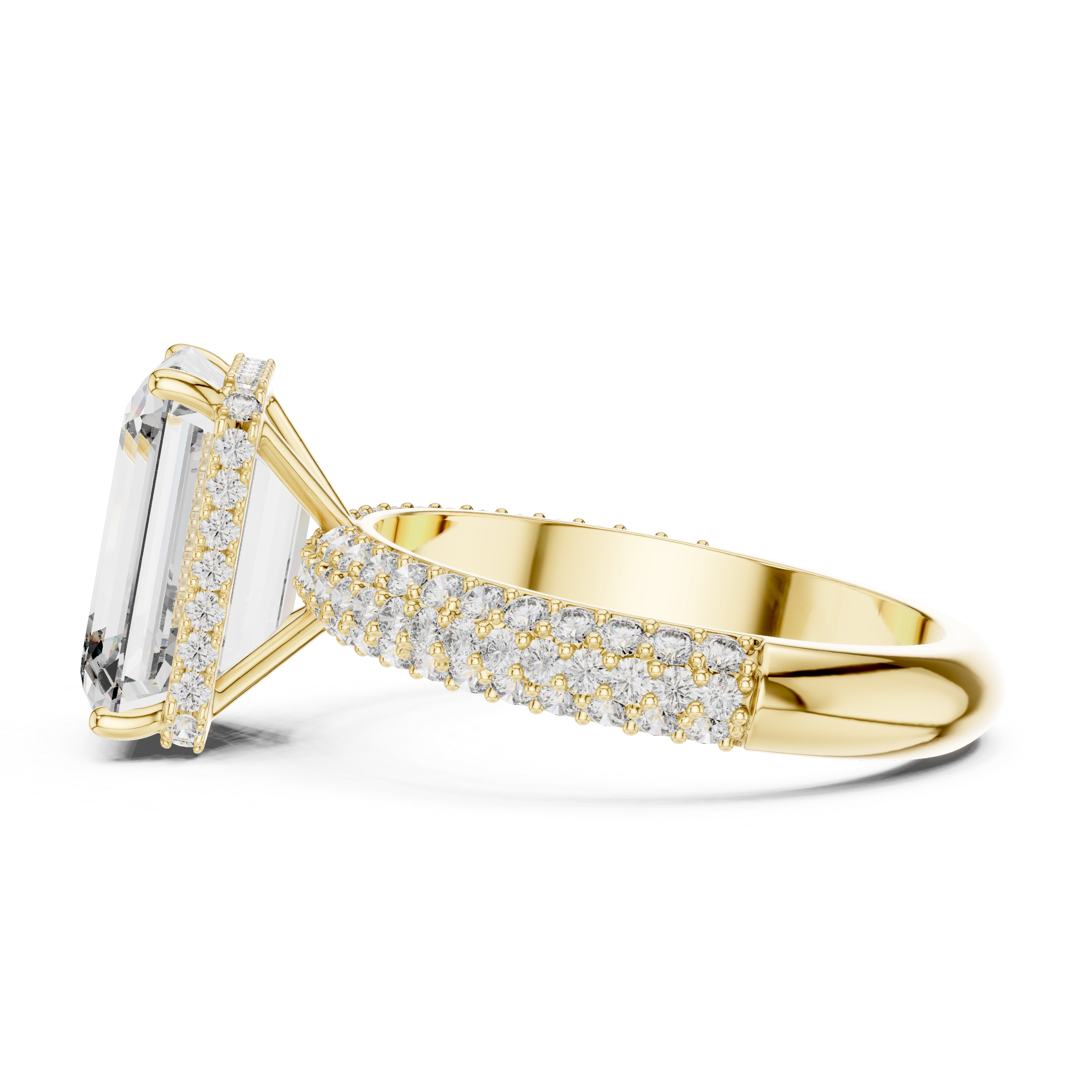 EMRALD CUT DIAMOND HIDDEN HALO SPLIT SHANK ENGAGEMENT RING