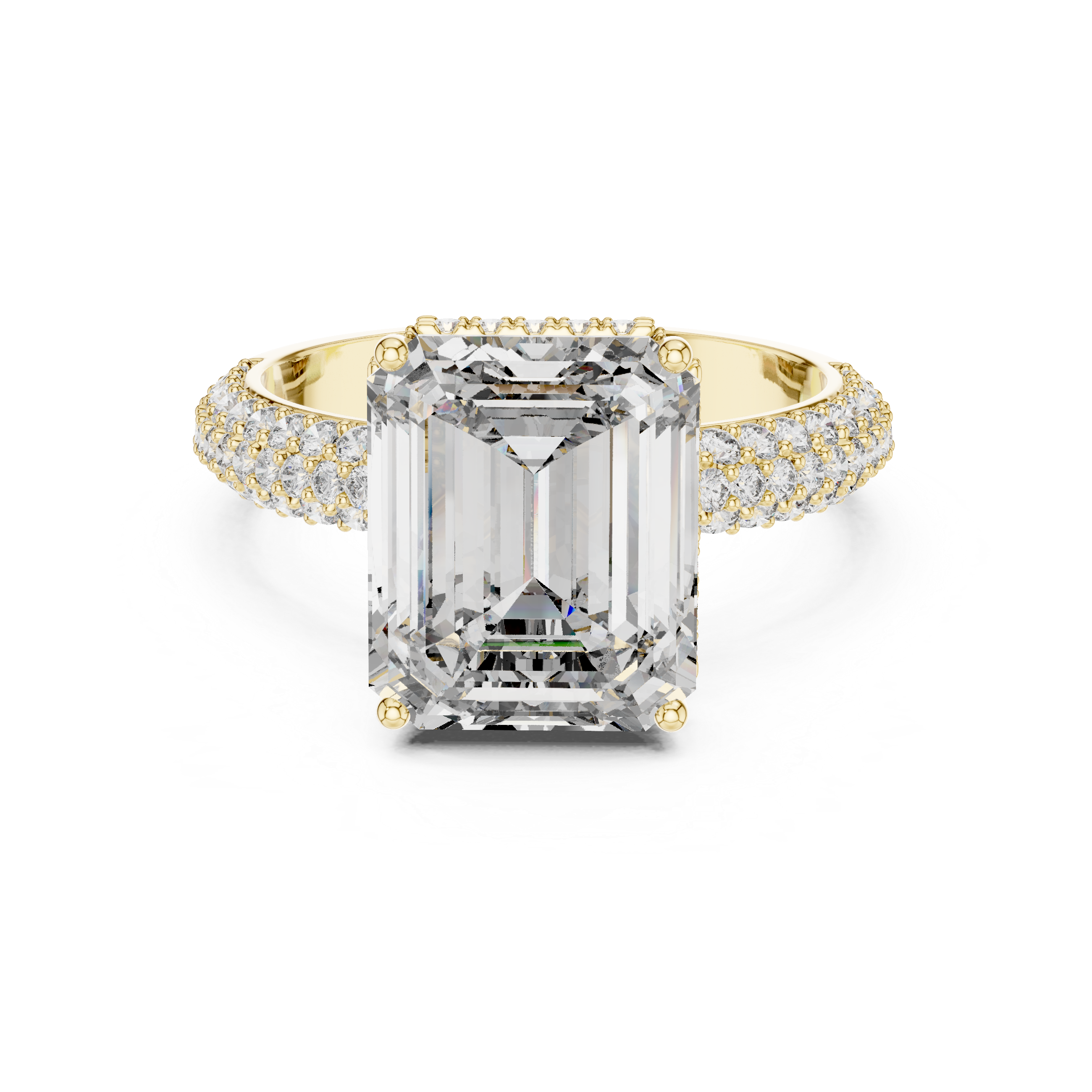 EMRALD CUT DIAMOND HIDDEN HALO SPLIT SHANK ENGAGEMENT RING