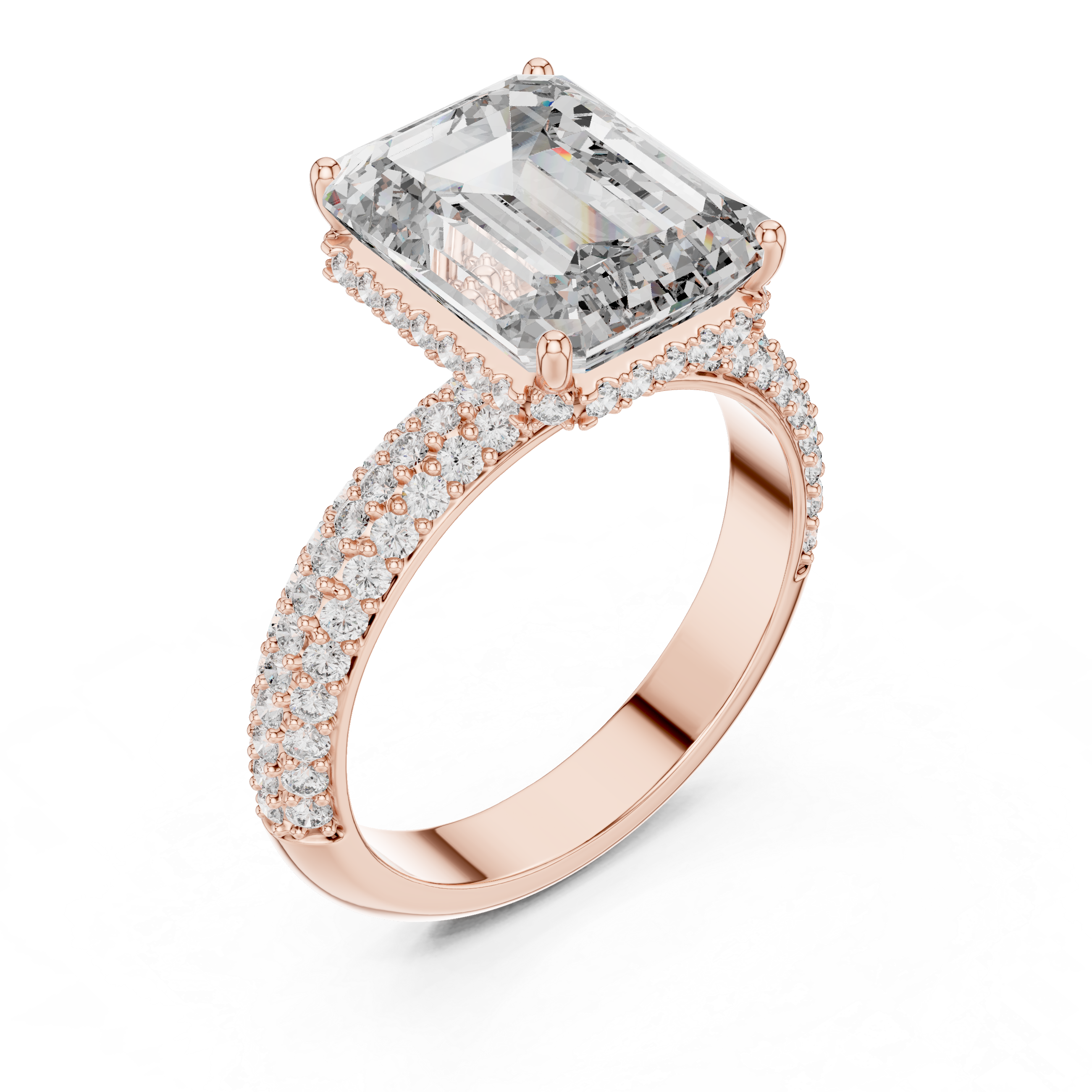 EMRALD CUT DIAMOND HIDDEN HALO SPLIT SHANK ENGAGEMENT RING